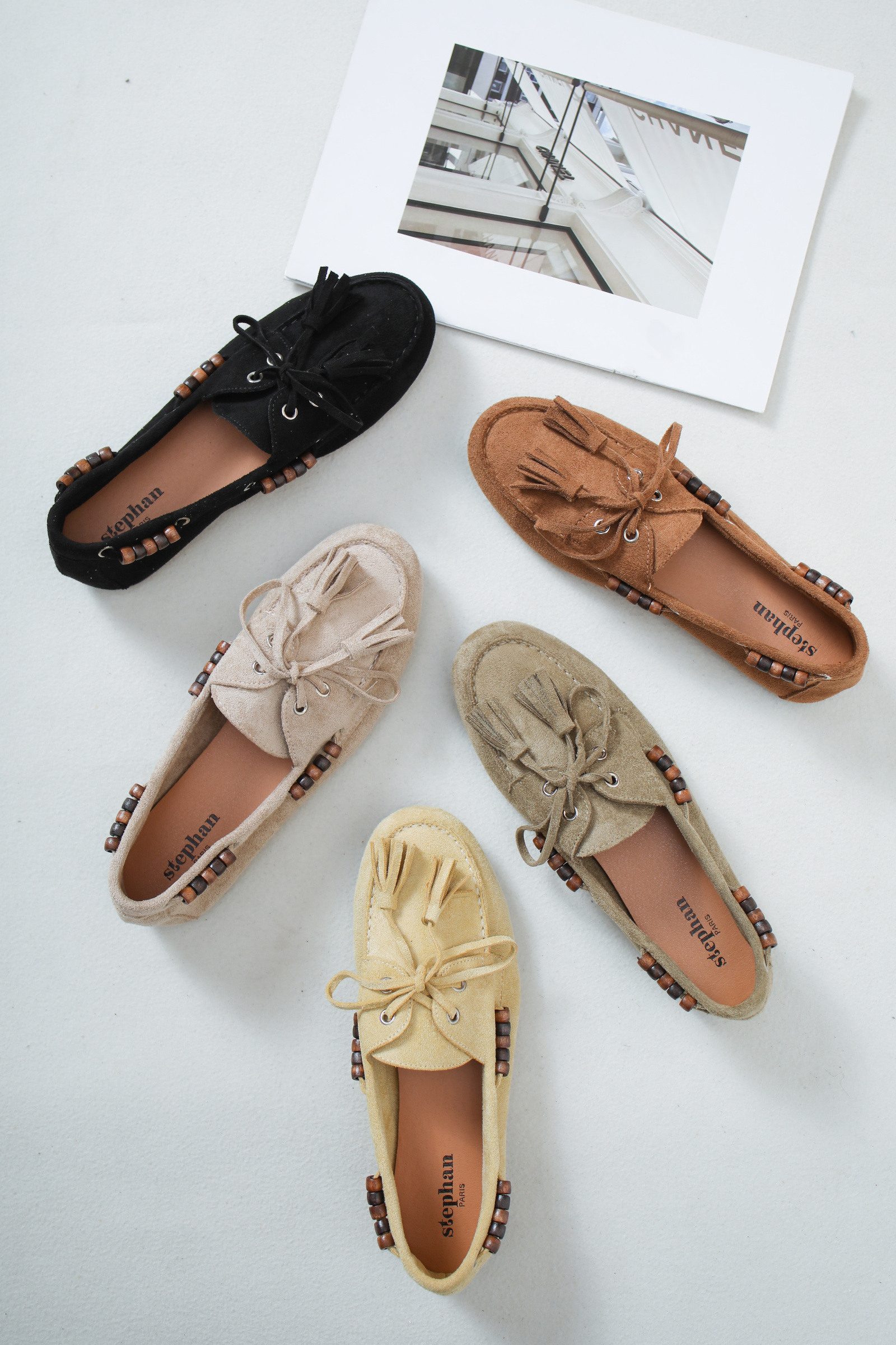Mayorista Stephan Paris - Mocasines efecto ante con cordones y perlas