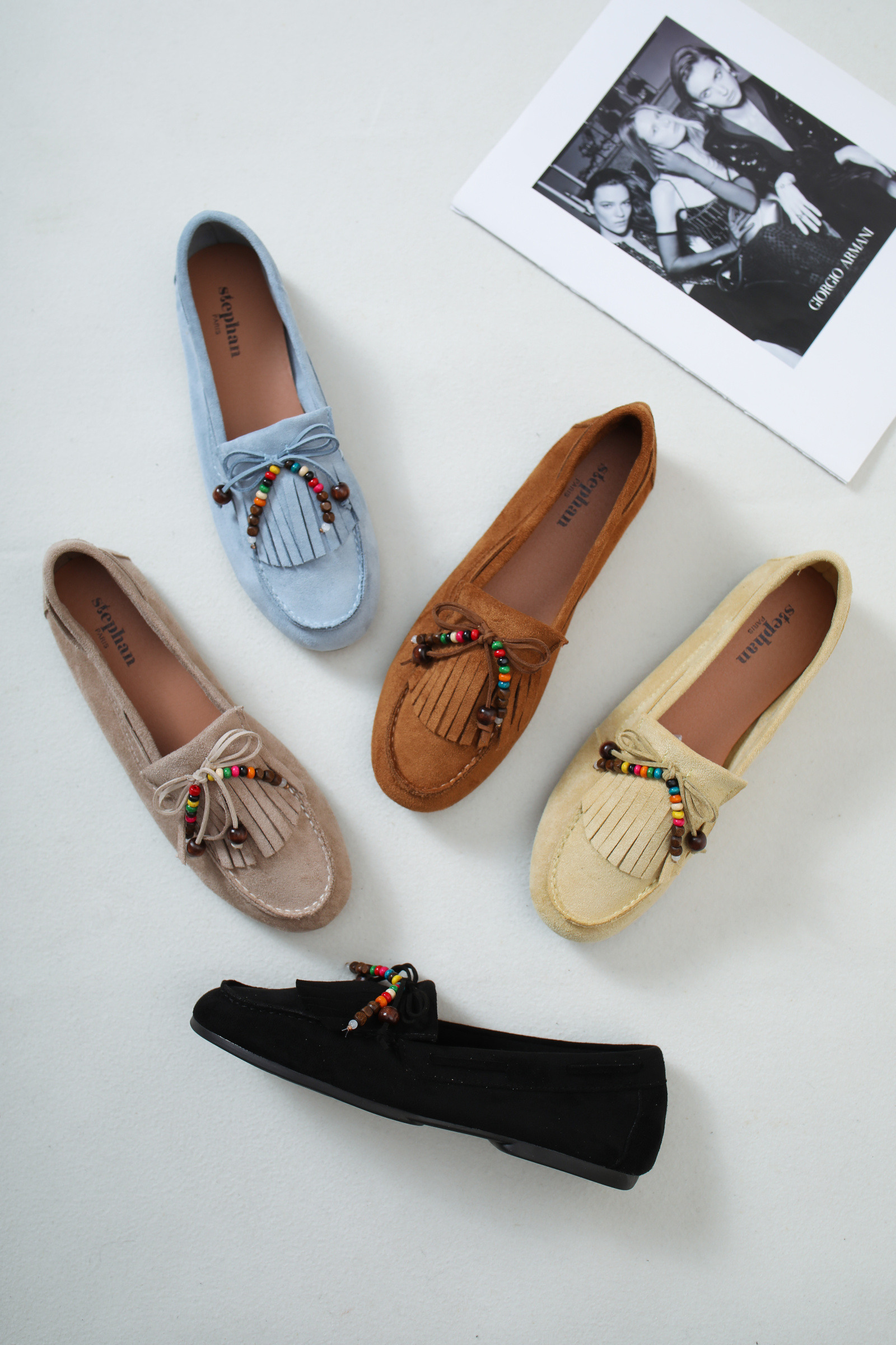 Mayorista Stephan Paris - Mocasín de ante con flecos y cuentas de colores