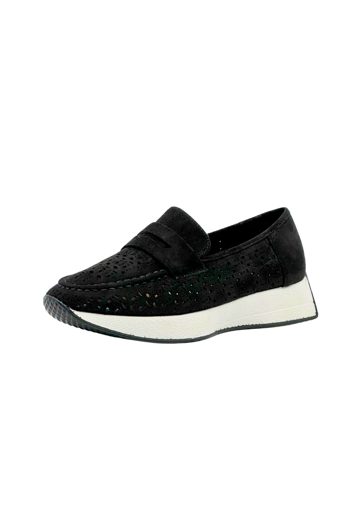 Grossista Stephan Paris - Mocassine in pelle scamosciata perforata con suola a cuneo