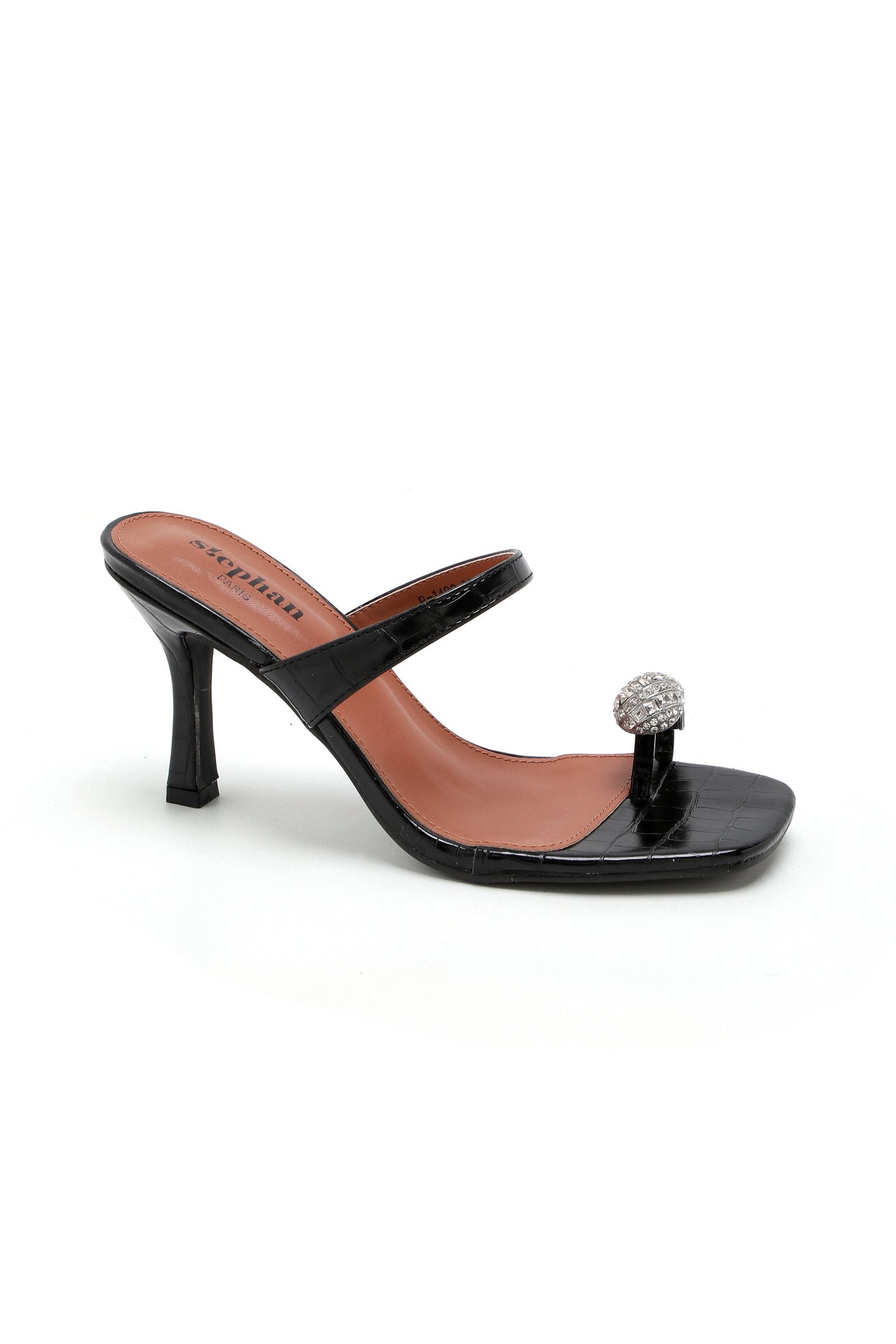 Mayorista Stephan Paris - Mule de tacón en material de cocodrilo con adorno de strass