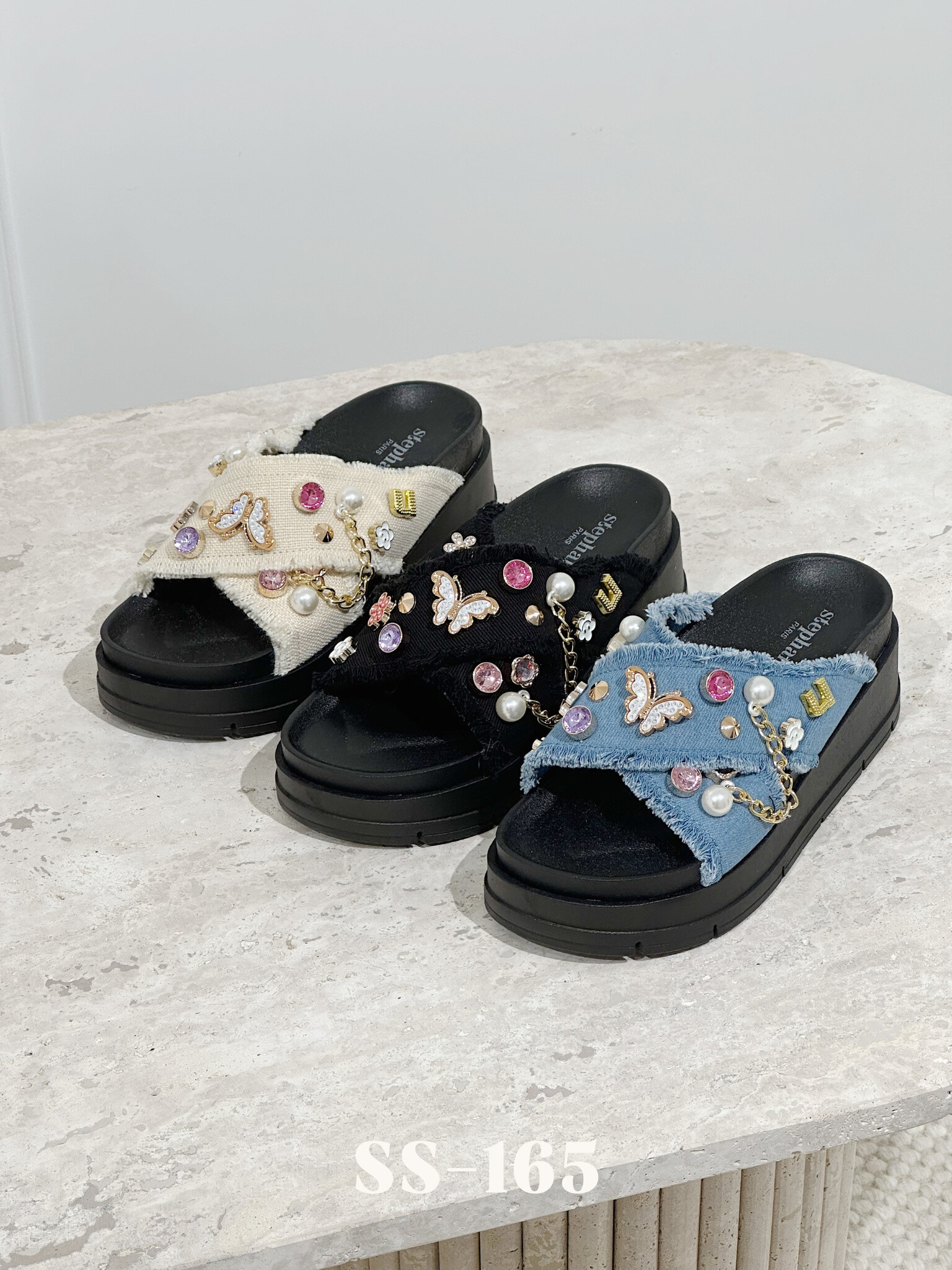 Wholesaler Stephan Paris - Busy Sandals in embroidered denim