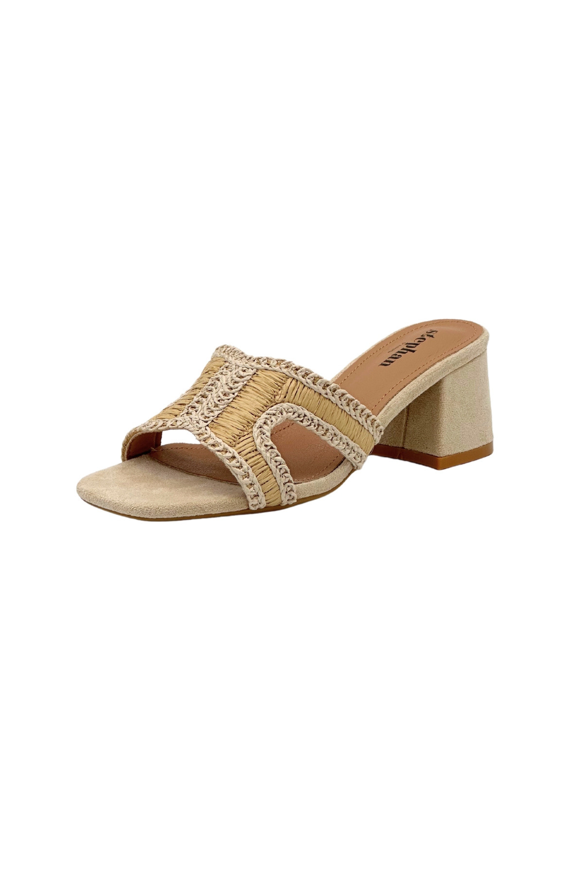 Grossiste Stephan Paris - Mules à talon en raphia tressé et daim
