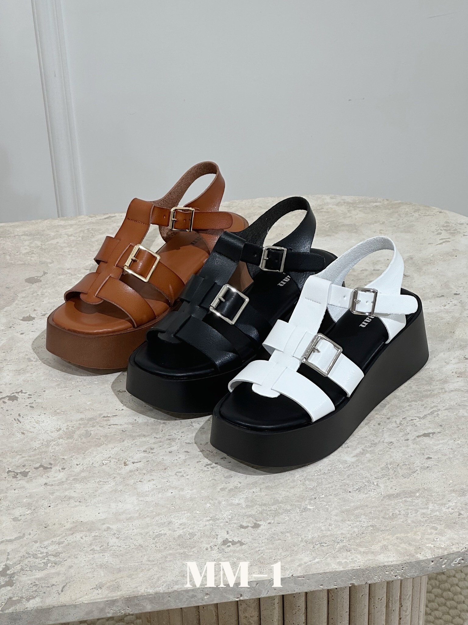Mayorista Stephan Paris - Sandalias compensadas con cuero de imitación