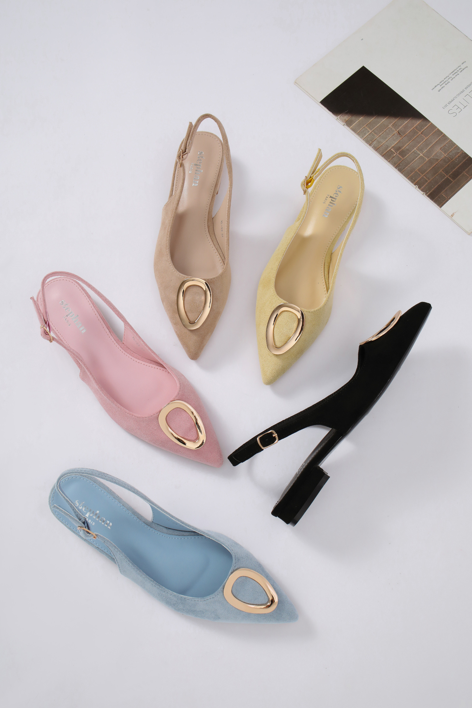 Mayorista Stephan Paris - Slingback puntiagudo efecto ante con joya