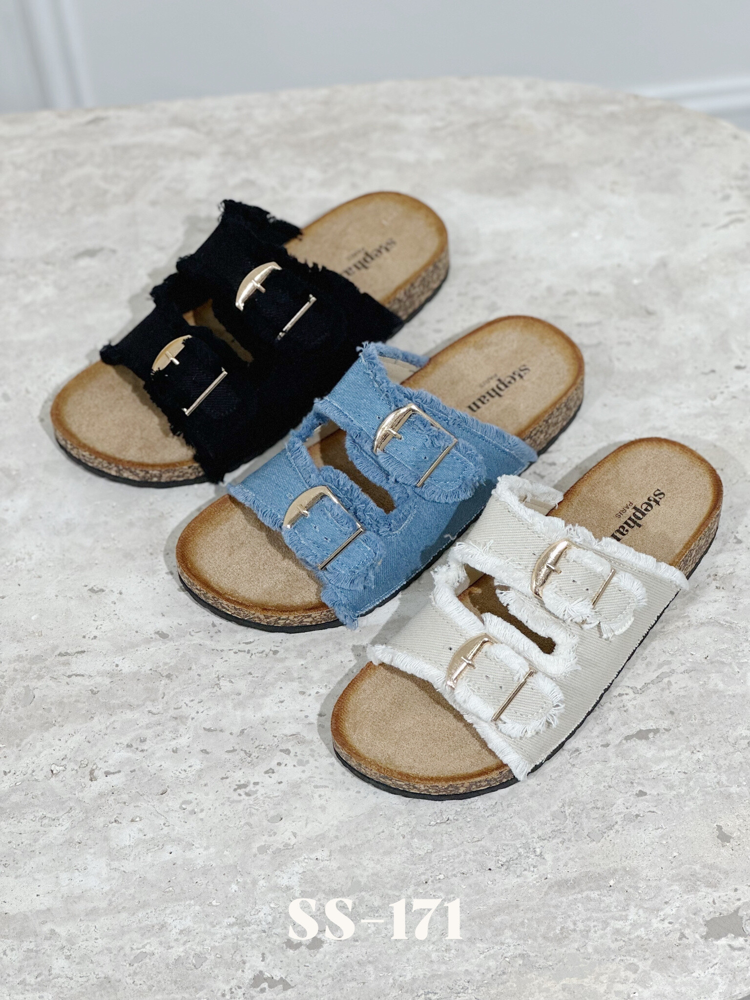 Grossiste Stephan Paris - Sandales en denim effiloché