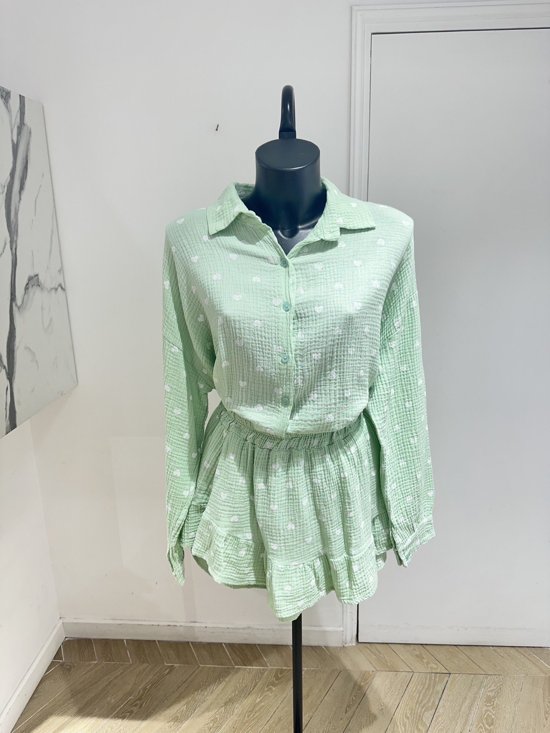Grossiste Studio170 - ENSEMBLE DEUX PIÈCES CHEMISE OVERSIZE ET SHORT À VOLANTS