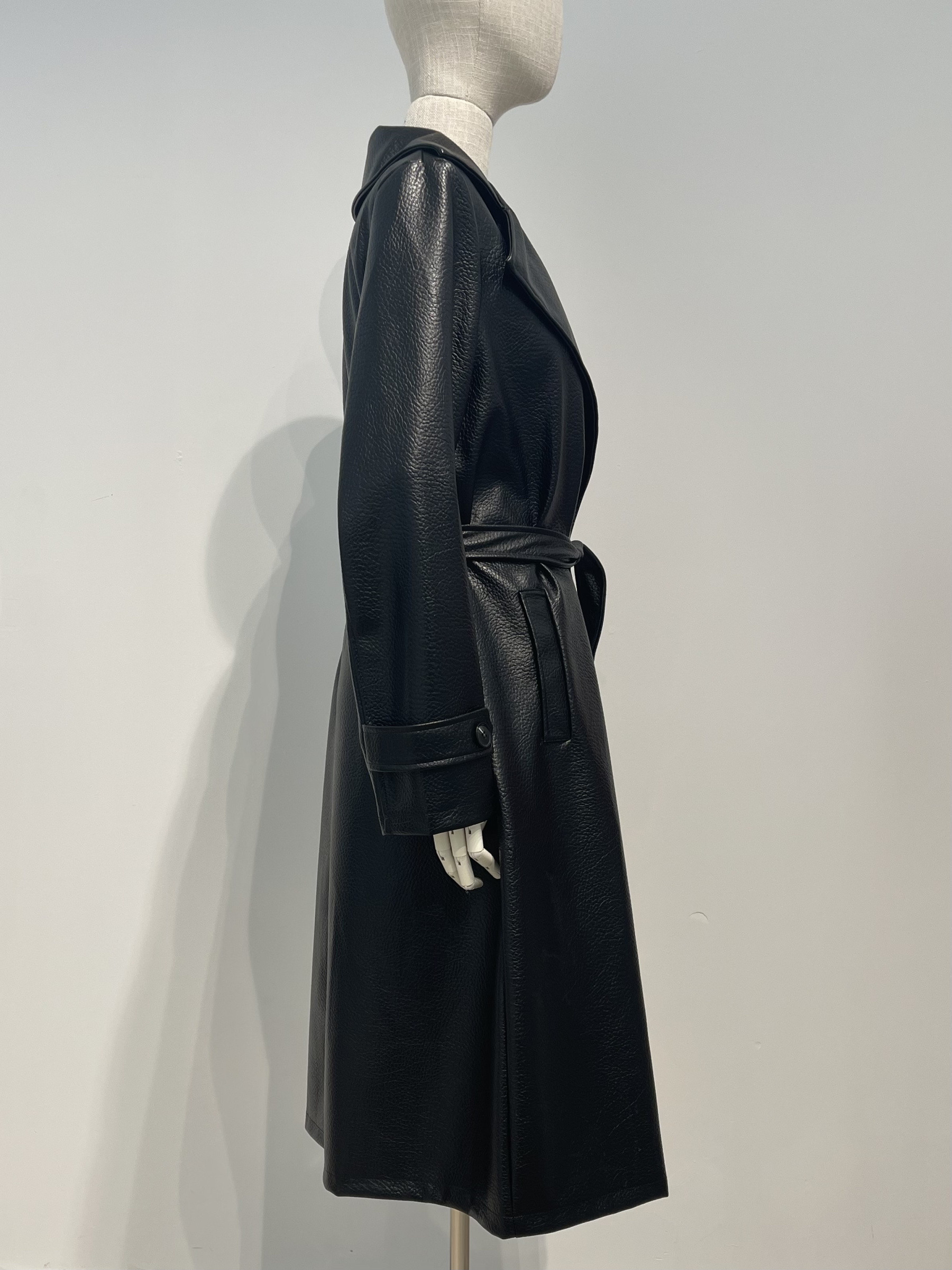 LONG FAUX LEATHER TRENCH COAT | Paris Fashion Shops
