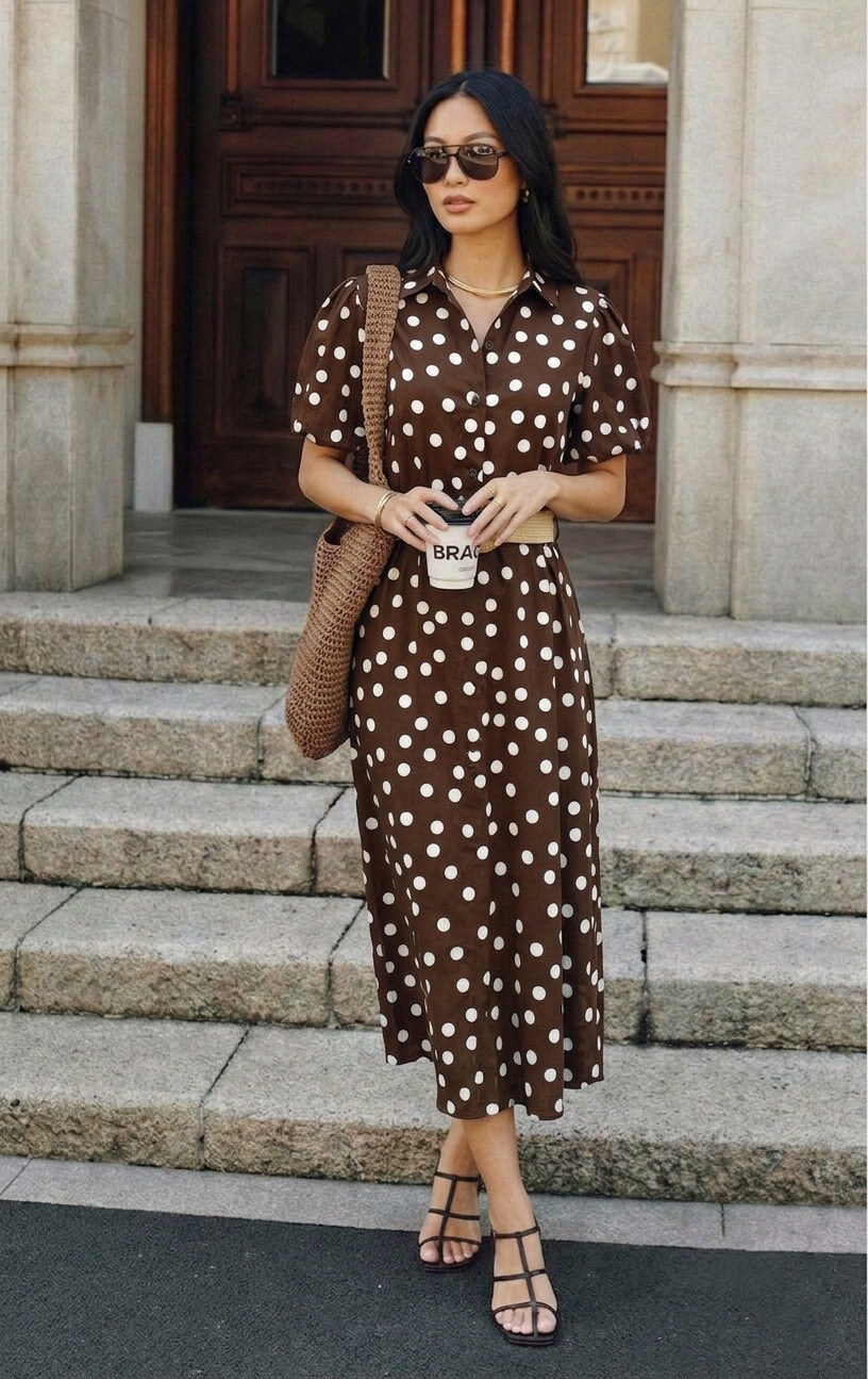 POLKA DOT COTTON SHIRT DRESS
