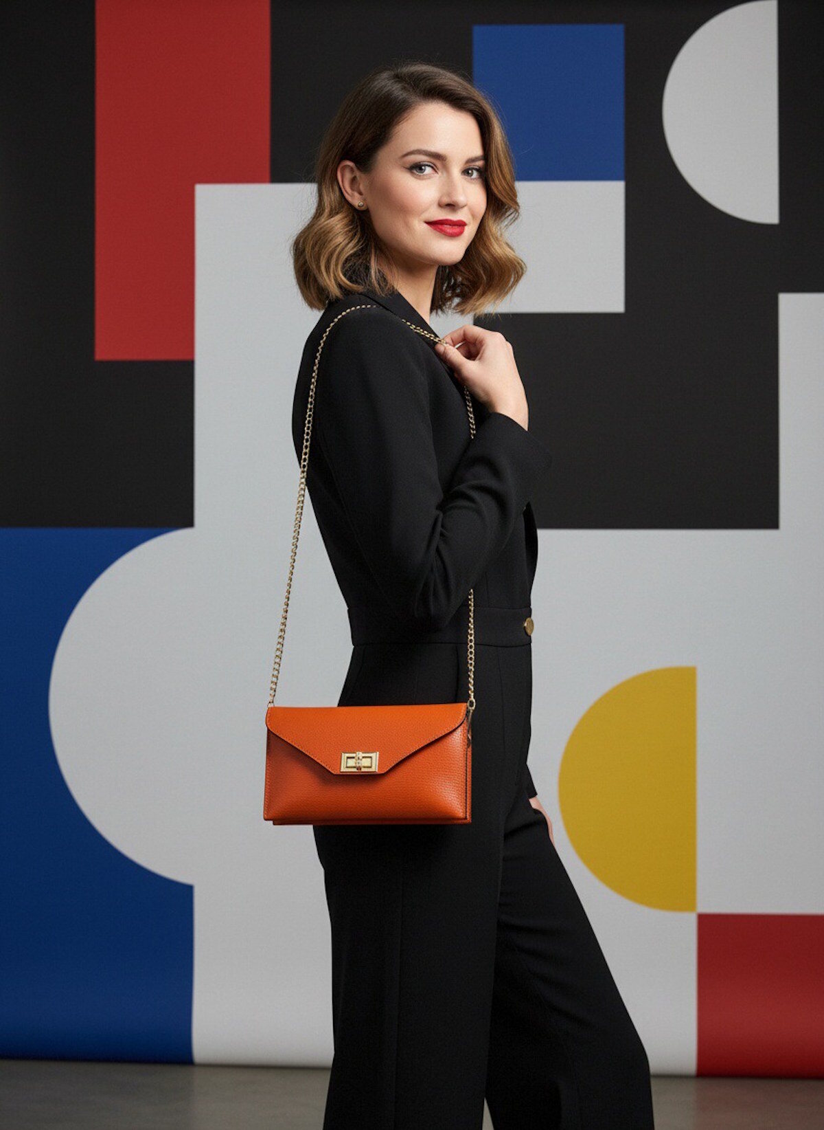 Mayorista Suie Valentini - Clutch convertible de cuero genuino con cadena cruzada, hecho en Italia