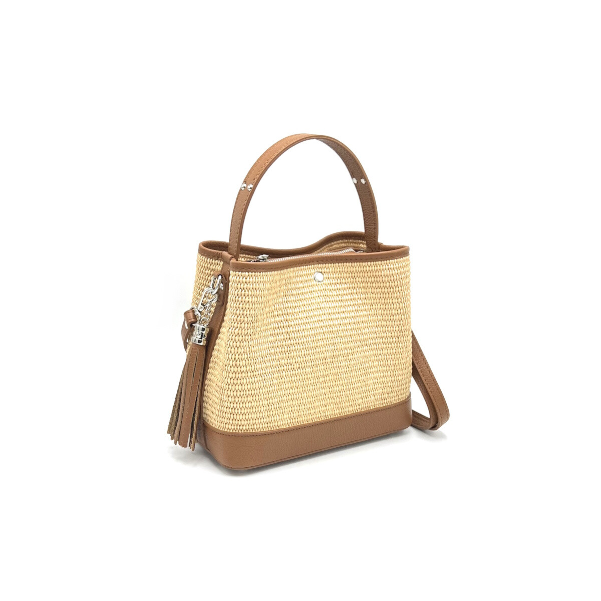 Wholesaler Suie Valentini - raffia and genuine leather bucket bag, Made in Italy