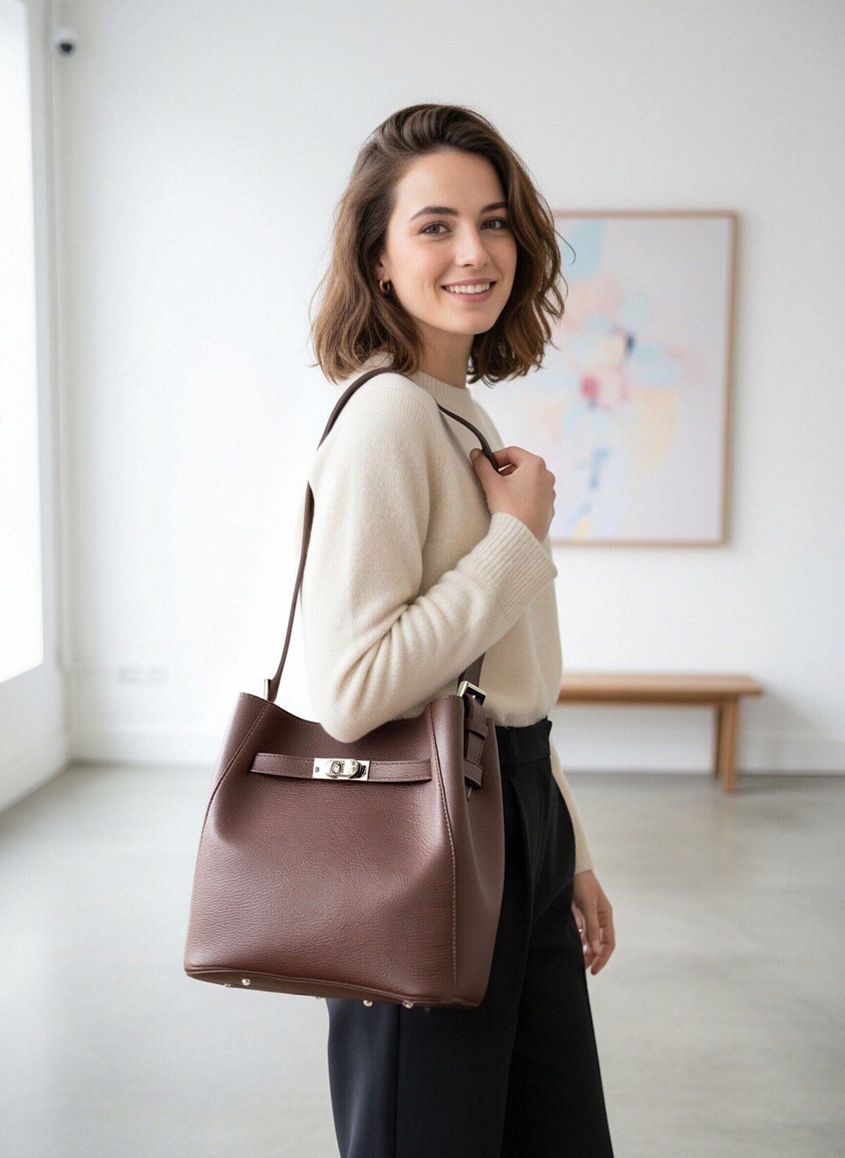 Grossista Suie Valentini - Borsa a tracolla in vera pelle da donna, Made in Italy