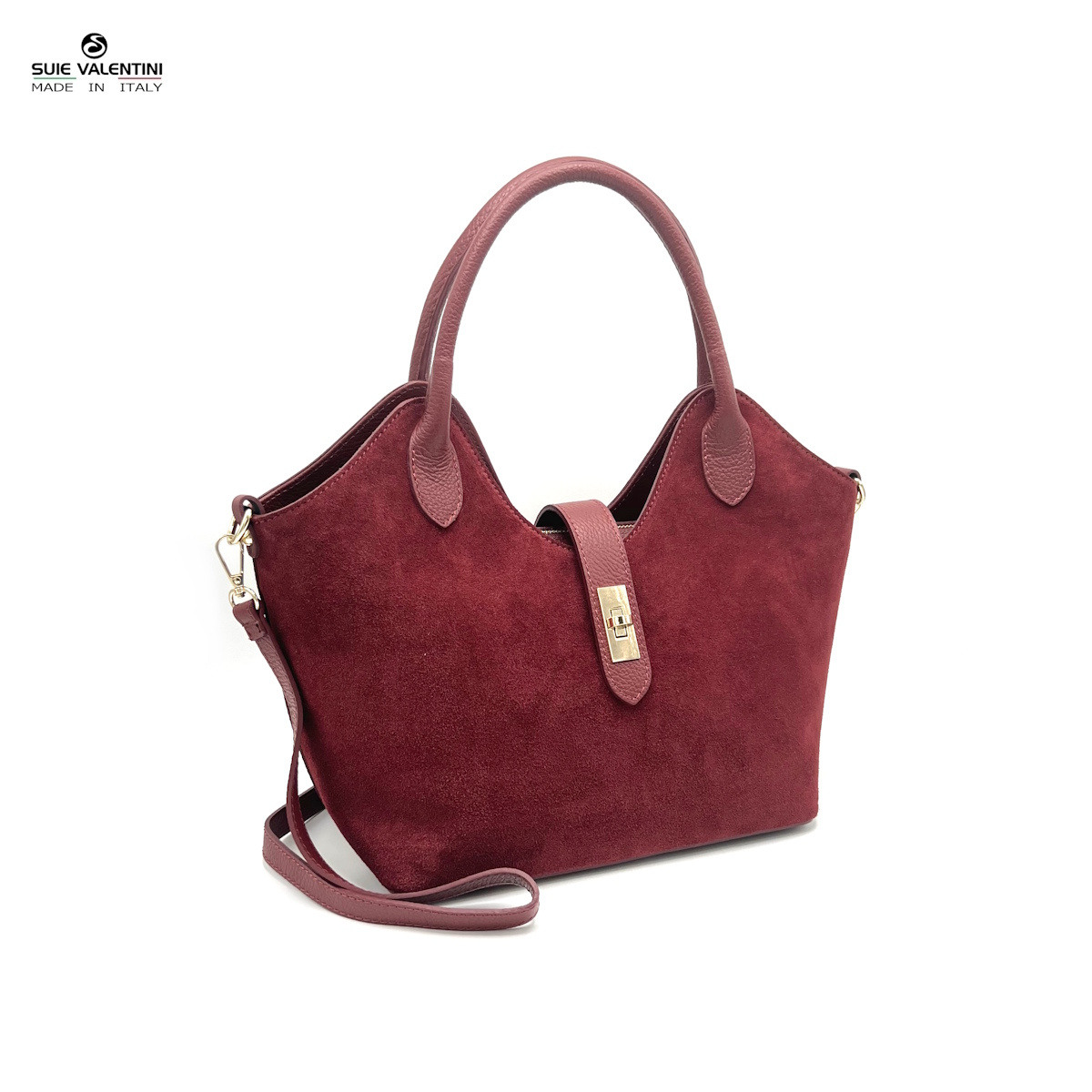 Mayorista Suie Valentini - Bolso tote de cuero de gamuza, Made in Italy, art. 112620