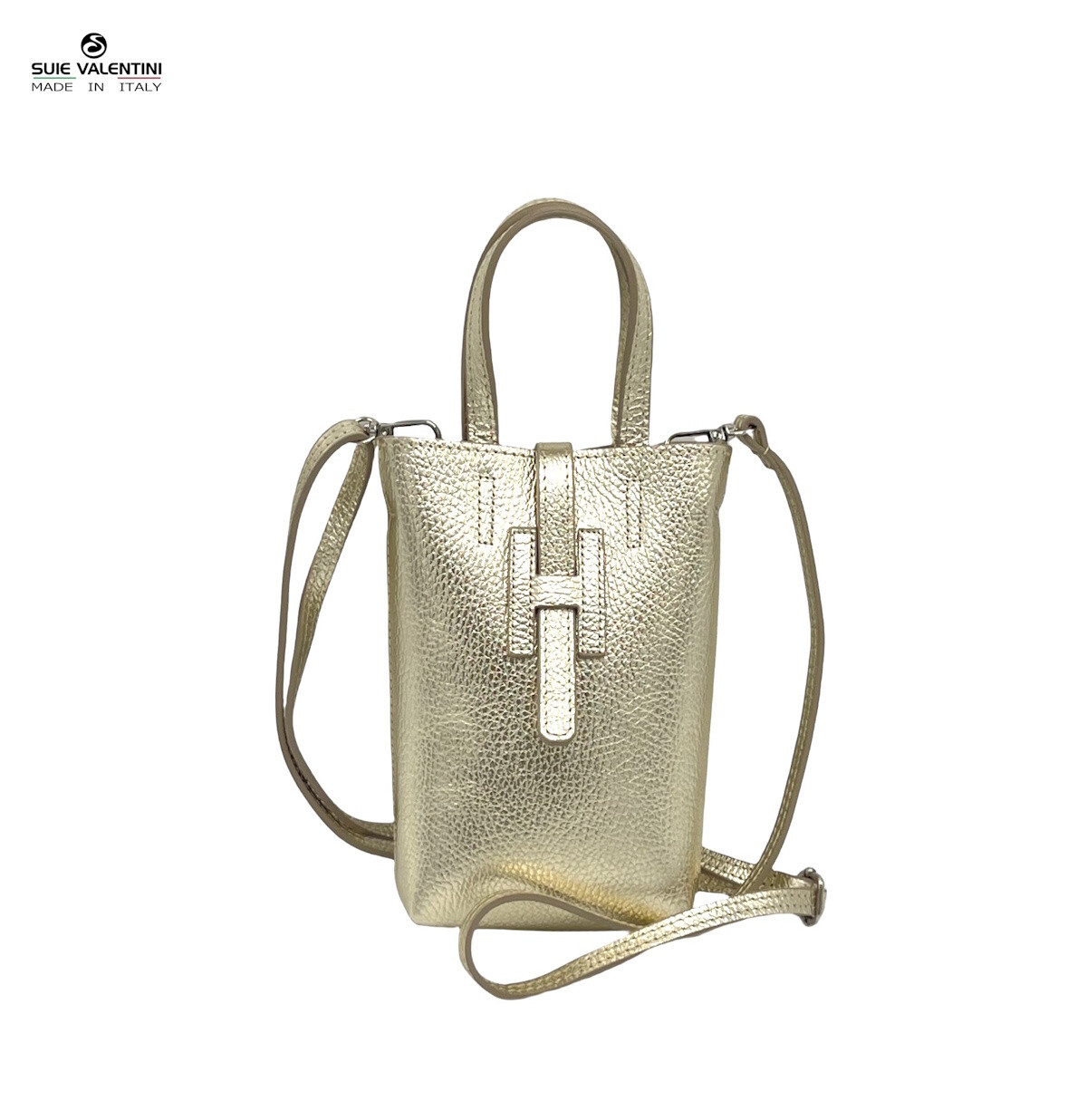 Wholesaler Suie Valentini - Shoulder bag for phone in laminated leather, Made in Italy, art. 112618LA