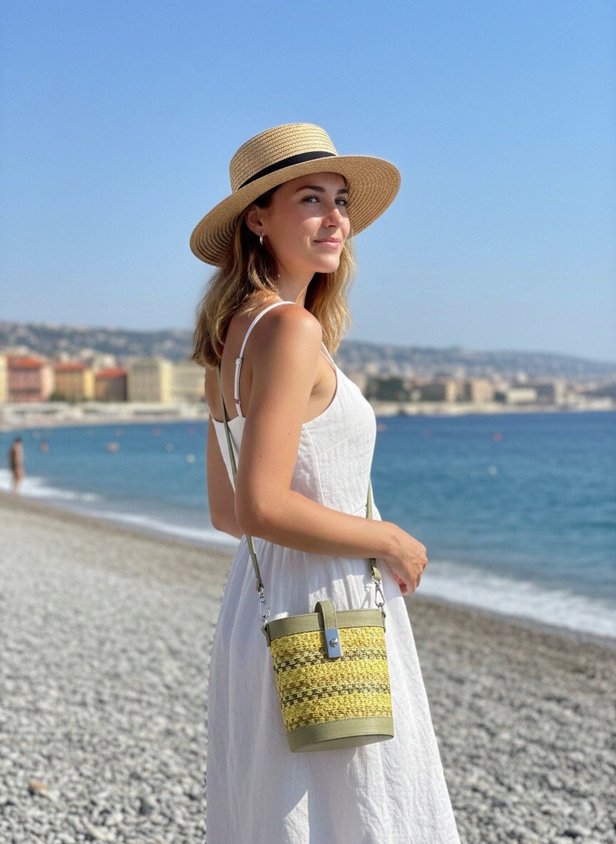 Mayorista Suie Valentini - Colección de Verano, Bolso de Hombro de Cuero Auténtico y Paja de Rafia, Hecho en Italia