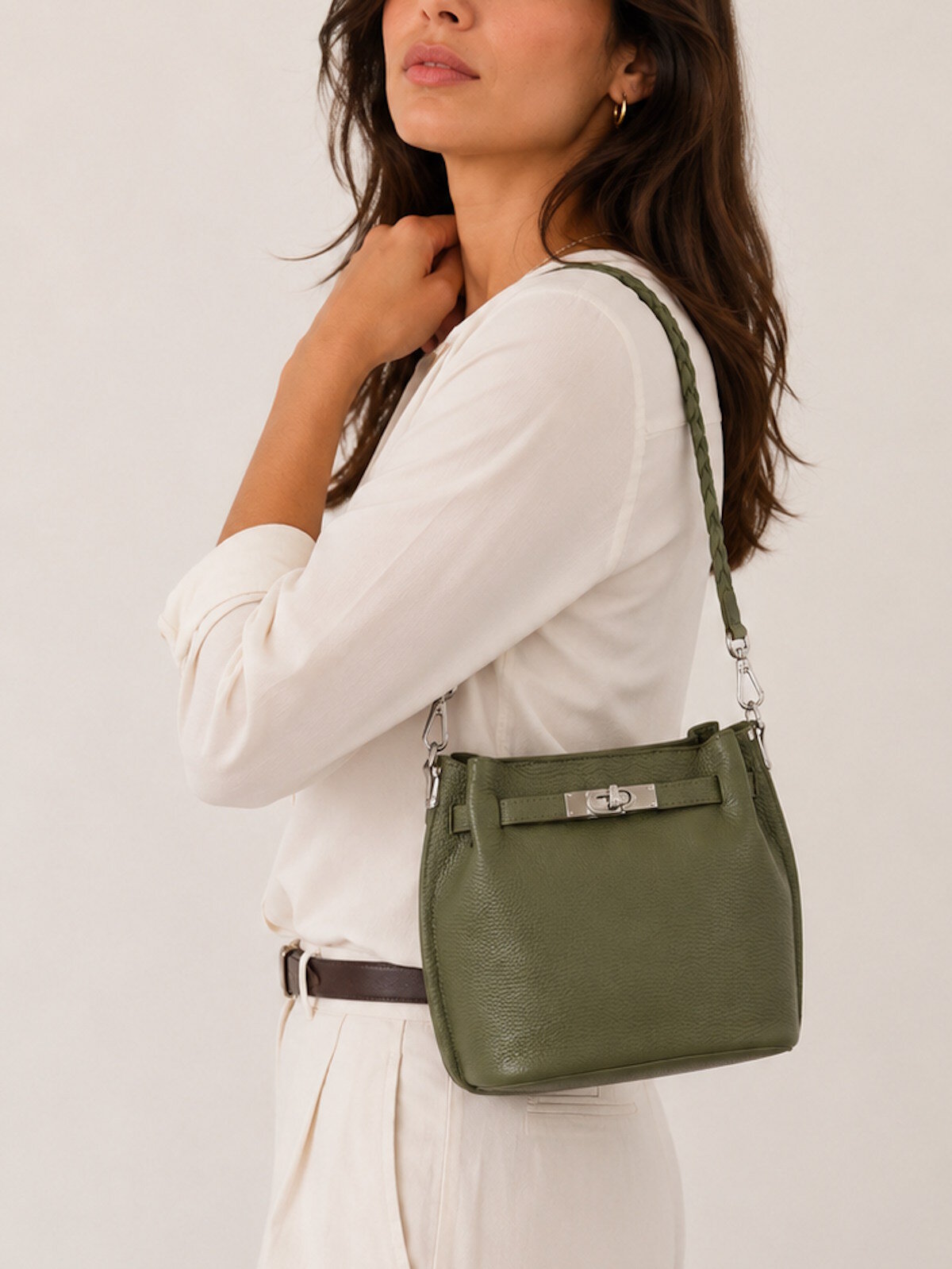 Wholesaler Suie Valentini - Small Braided Lock Shoulder Bag with Detachable Crossbody Strap, Made in Italy