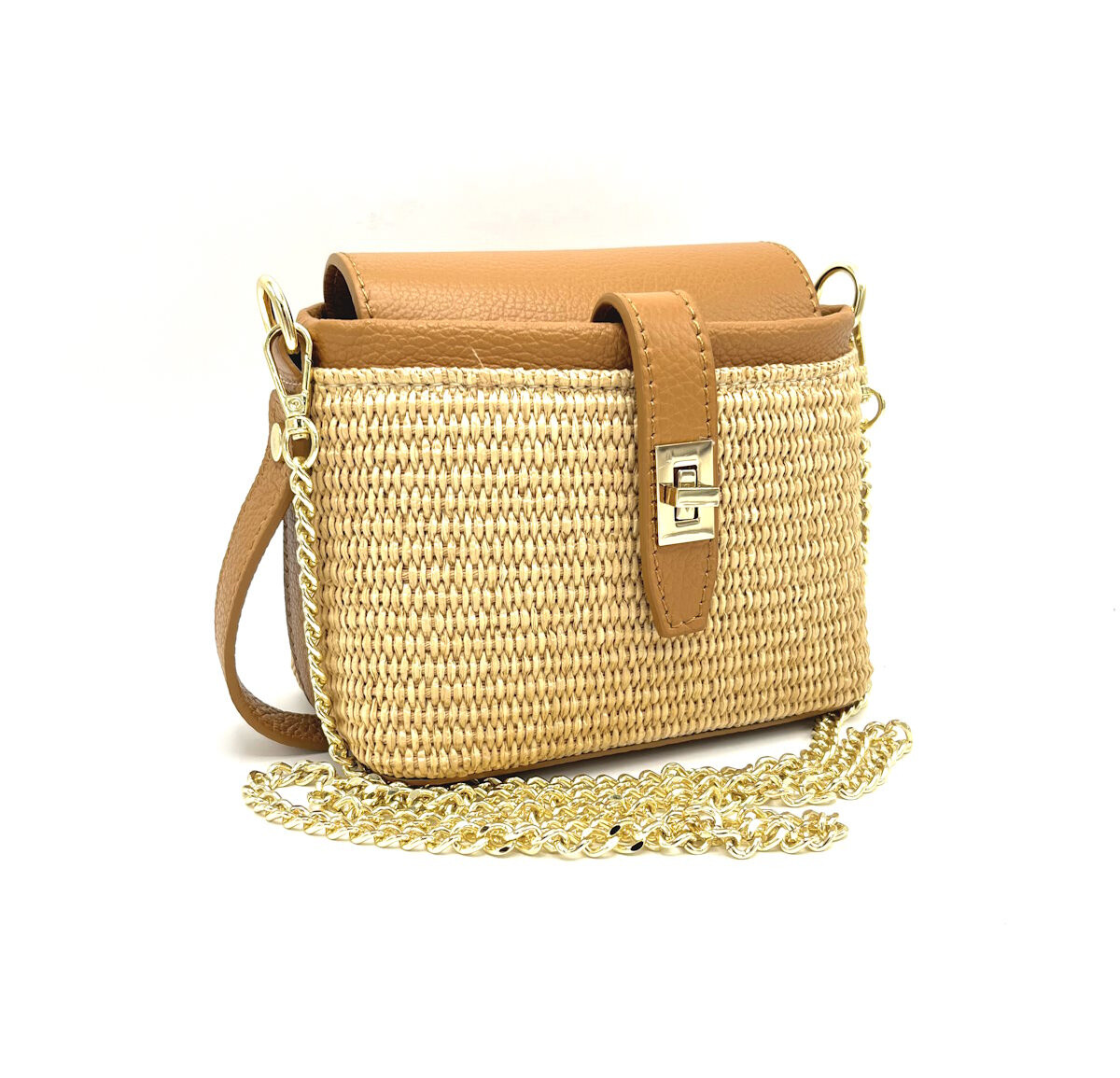 Grossista Suie Valentini - Collezione estiva, mini borsa, a catena in rafia e pelle, Made in Italy