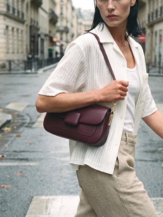 Mayorista Suie Valentini - Bolso baguette minimalista de cuero genuino