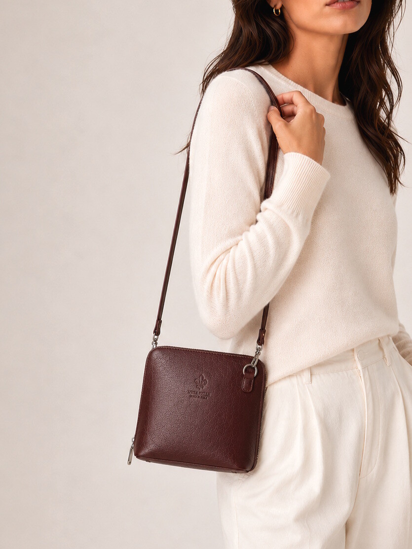 Mayorista Suie Valentini - Bolso de hombro de cuero genuino, hecho en Italia