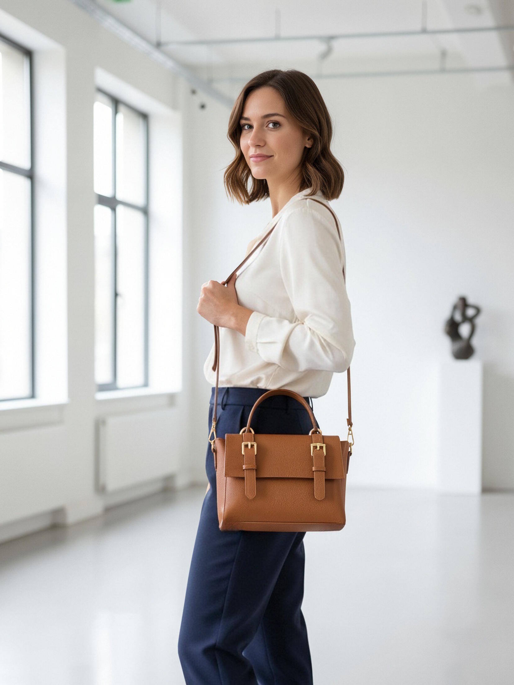 Mayorista Suie Valentini - Bolso de mano clásico para mujer de cuero genuino con asa superior, hecho en Italia