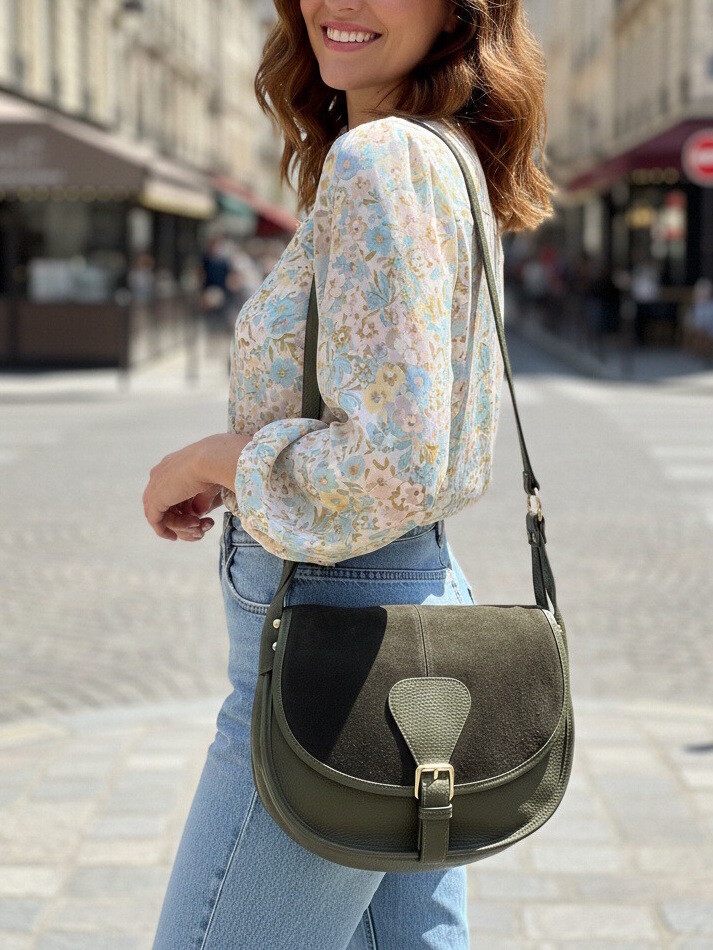 Wholesaler Suie Valentini - Women's Suede Leather Saddle Bag, Made in Italy