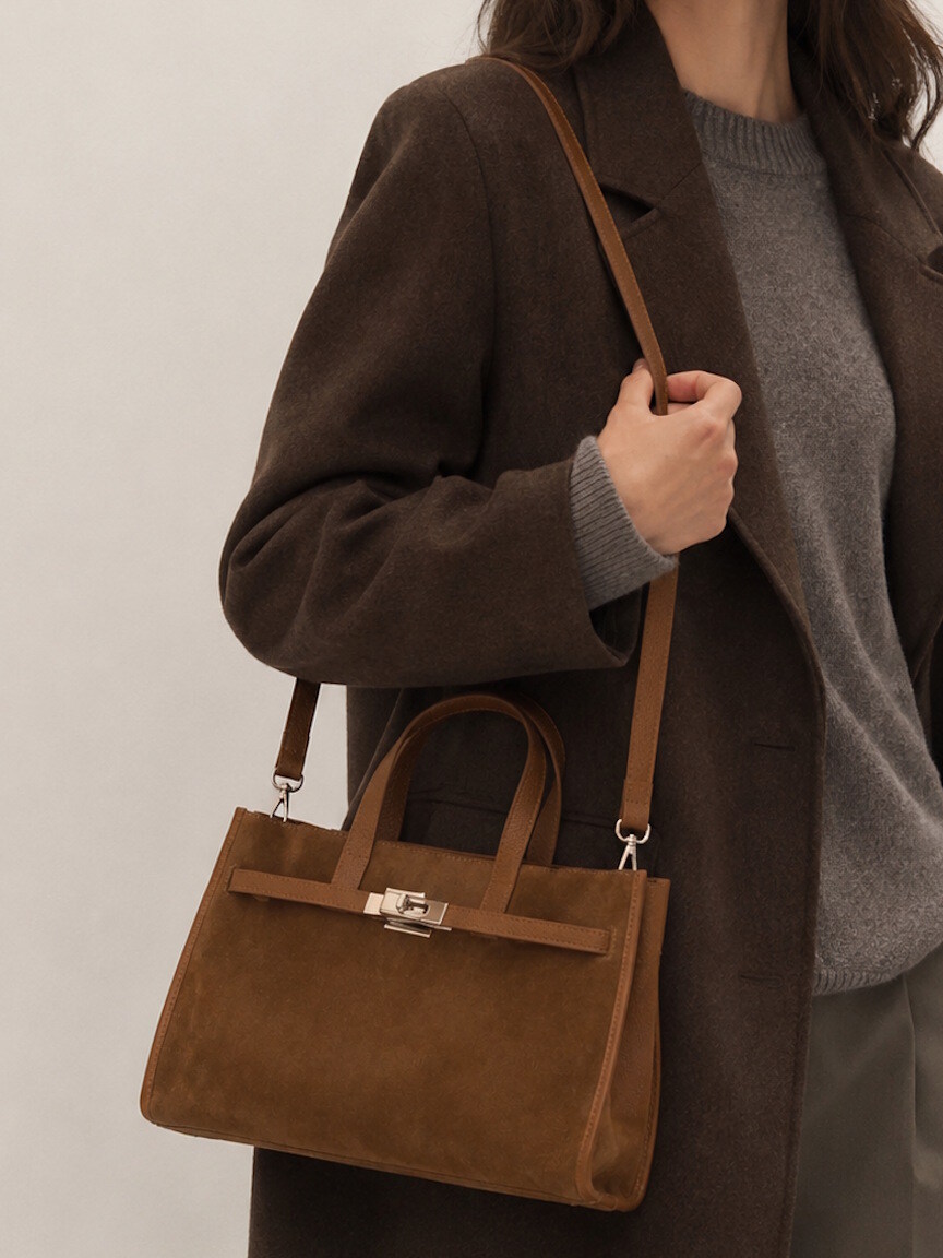 Wholesaler Suie Valentini - Suede and Genuine Leather Handbag with Crossbody Strap