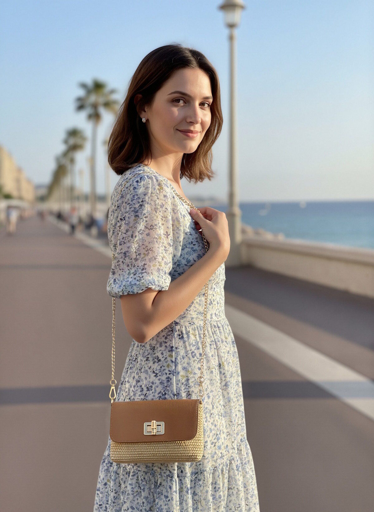 Großhändler Suie Valentini - Mini-Handtasche aus echtem Leder und Raffiastroh mit Kette, hergestellt in Italien