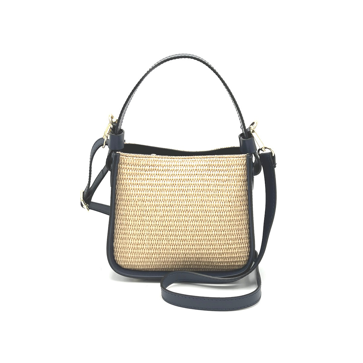 Wholesaler Suie Valentini - Small leather and straw shoulder bag, Made in Italy