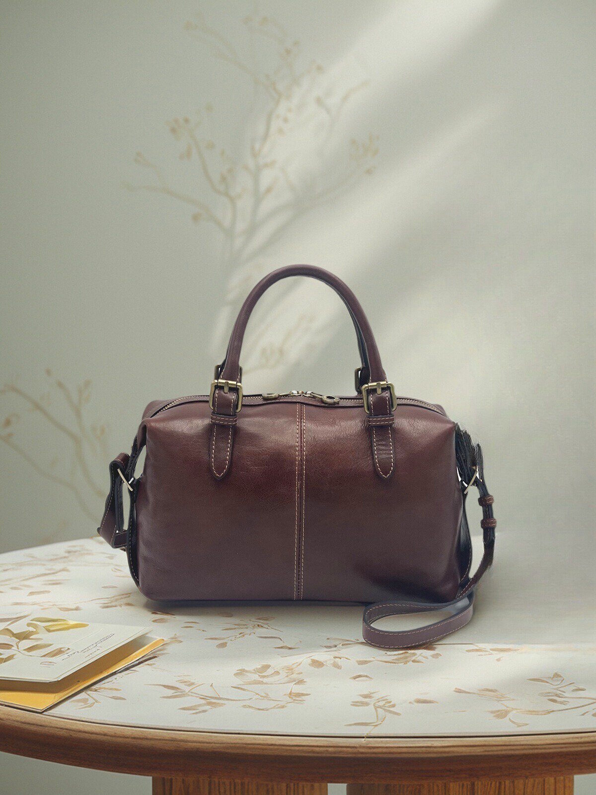 Mayorista Suie Valentini - Bolso Boston de cuero genuino para mujer, hecho en Italia