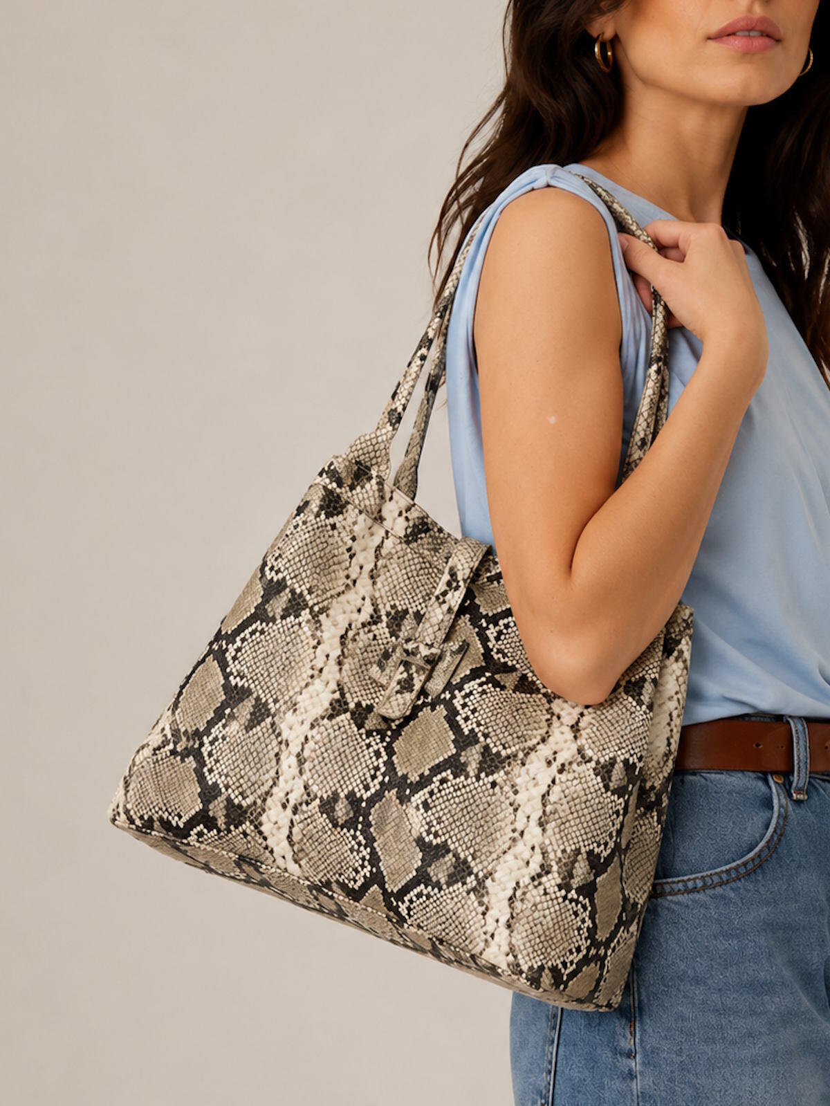 Mayorista Suie Valentini - Bolso tote de mujer de piel auténtica con estampado de serpiente