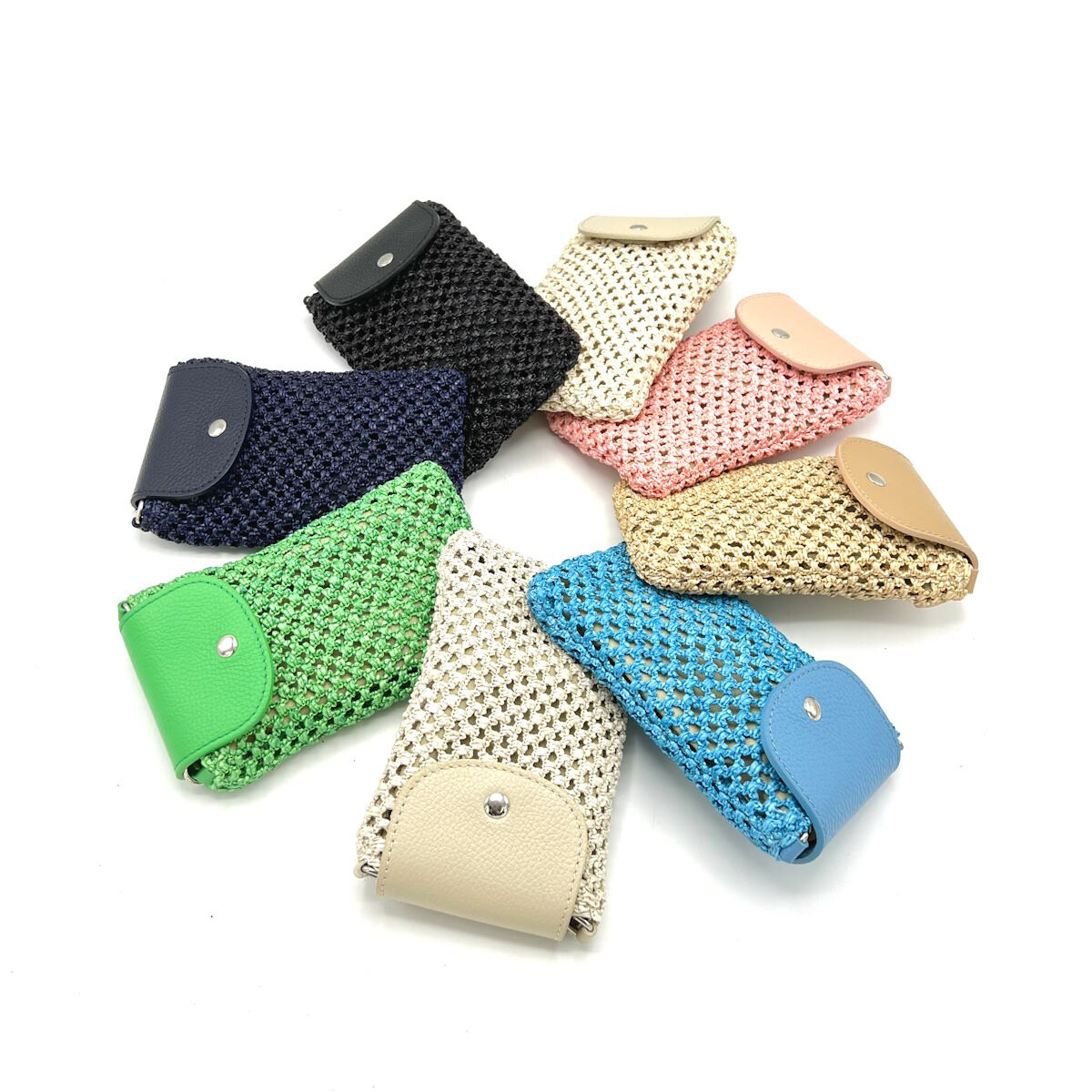 Wholesaler Suie Valentini - Summer collection, leather and straw phone bag, made in Italy