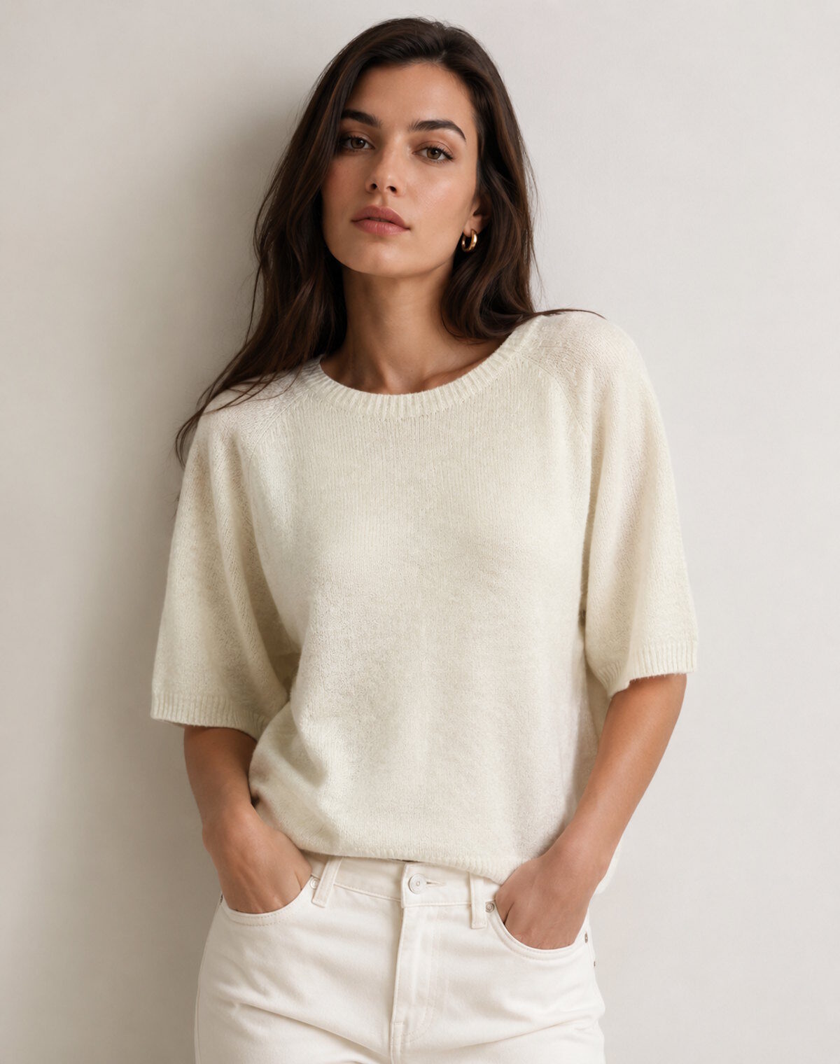 Wholesaler Suie Valentini - Short Sleeve Crew Neck Sweater in Baby Alpaca Wool Blend, art. 17448