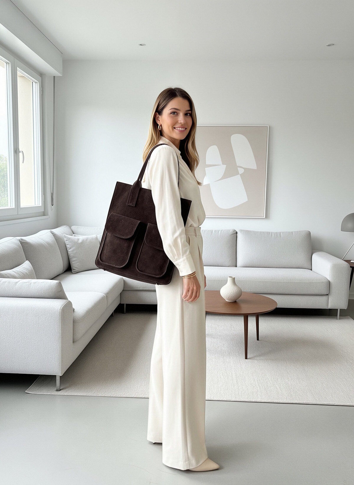Wholesaler Suie Valentini - Extra large suede tote bag, Made in Italy