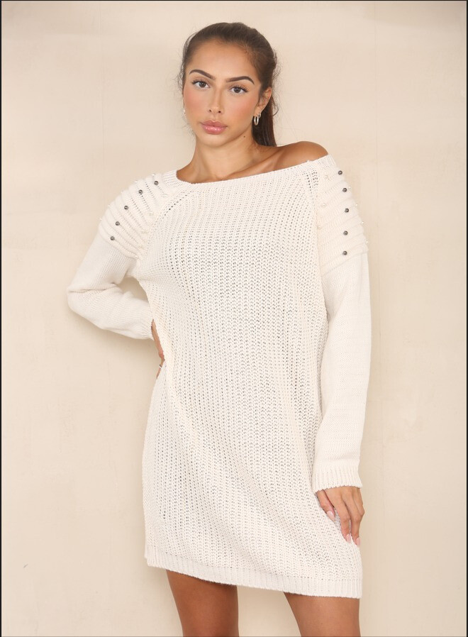 Grossiste Sumel - Pull femme Col enclosure bateau avec perles uni manche longue ref MVPI