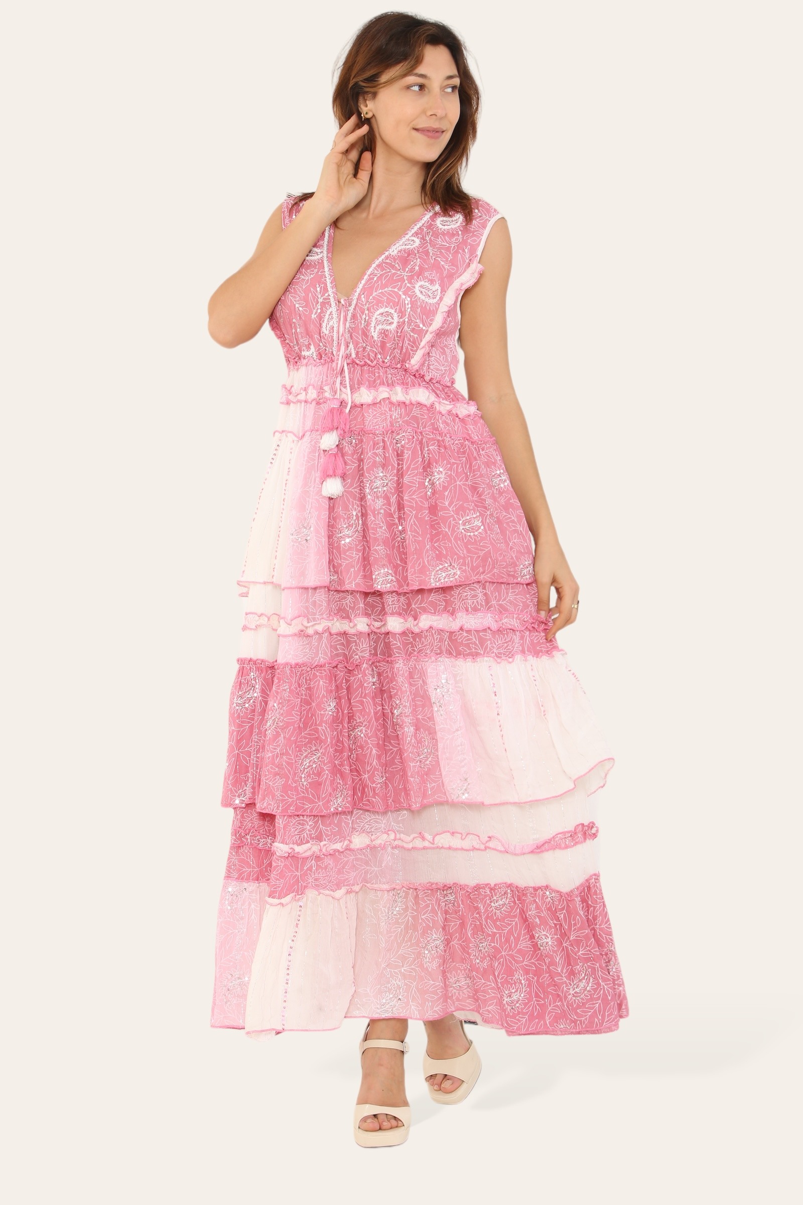 Großhändler Sumel - Böhmisches ärmelloses Kleid mit zweifarbiger subtiler Farbverlauf Ref 6229