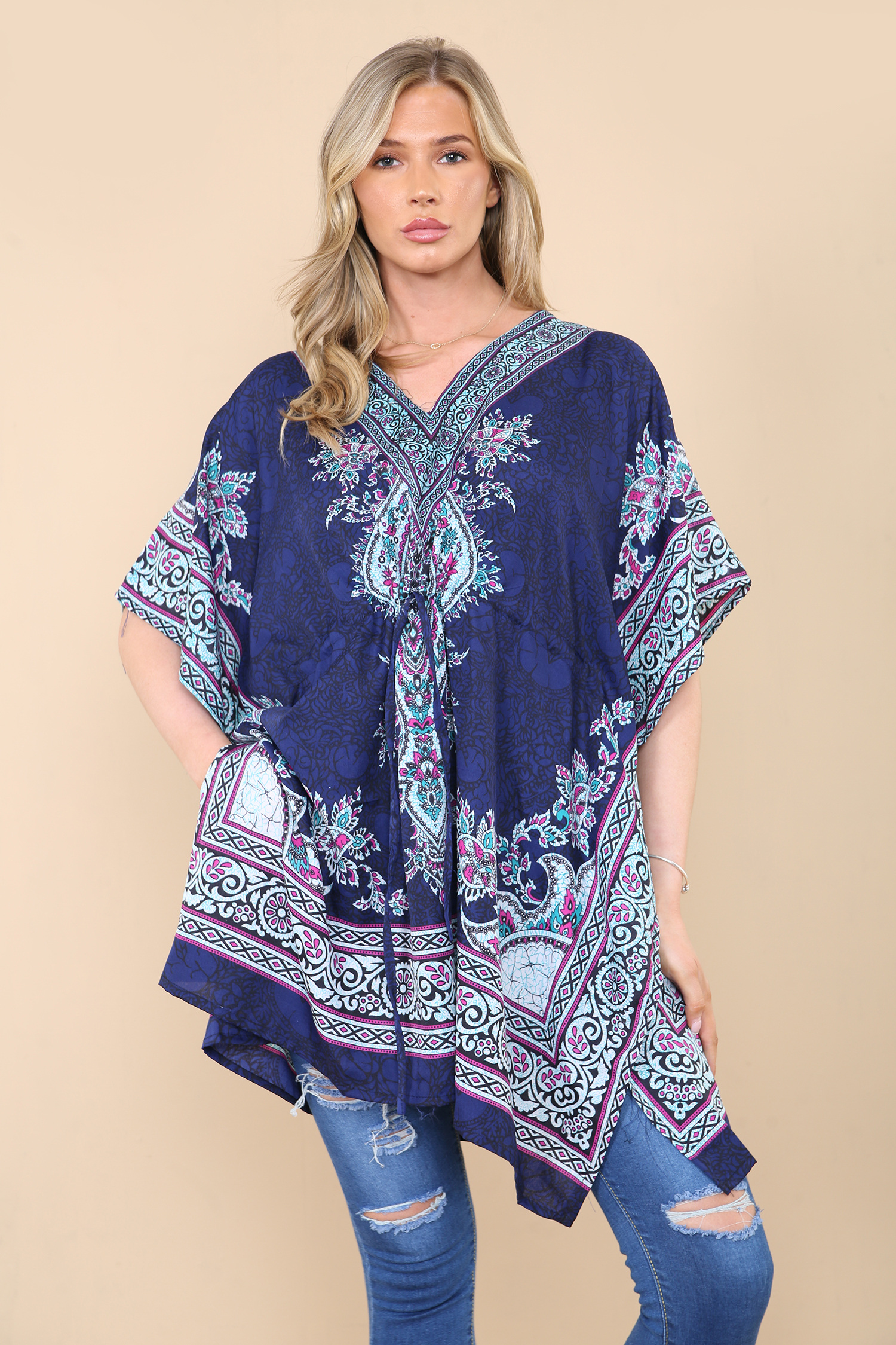 Großhändler Sumel - Langes leichtes Sommerkleid Diamantmuster Amélie 106S