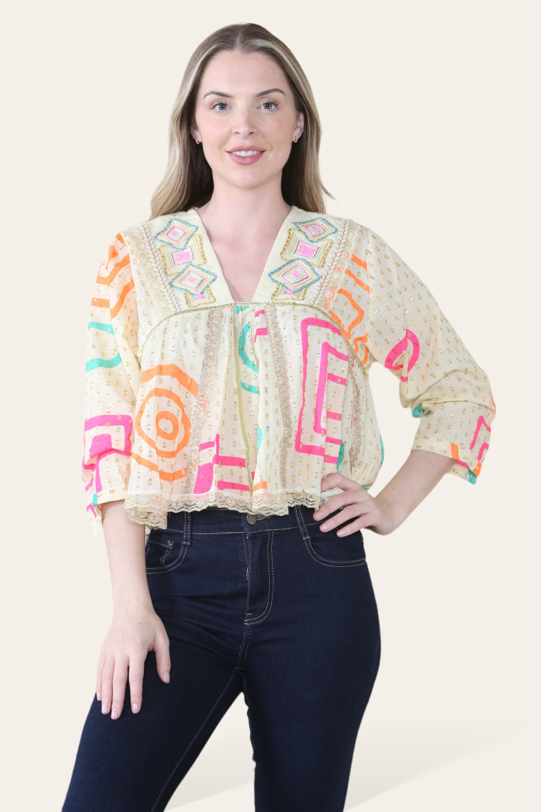 Grossiste Sumel - Chemise courte, Chemise à imprimé floral inspiré de la nature, Manches SY-57