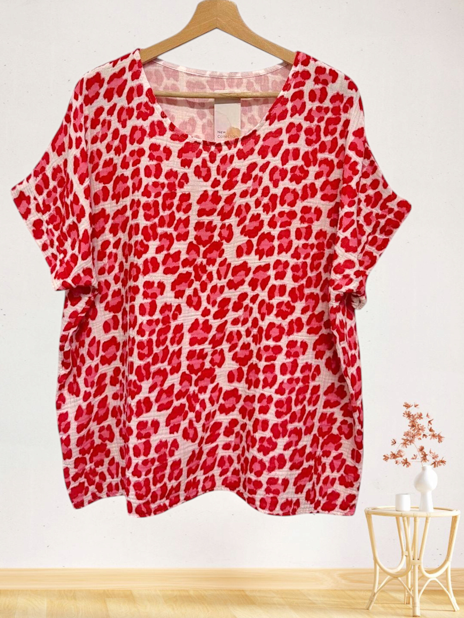 Grossiste Sun Love - Blouse à imprimée léopard fluo en gaze de coton