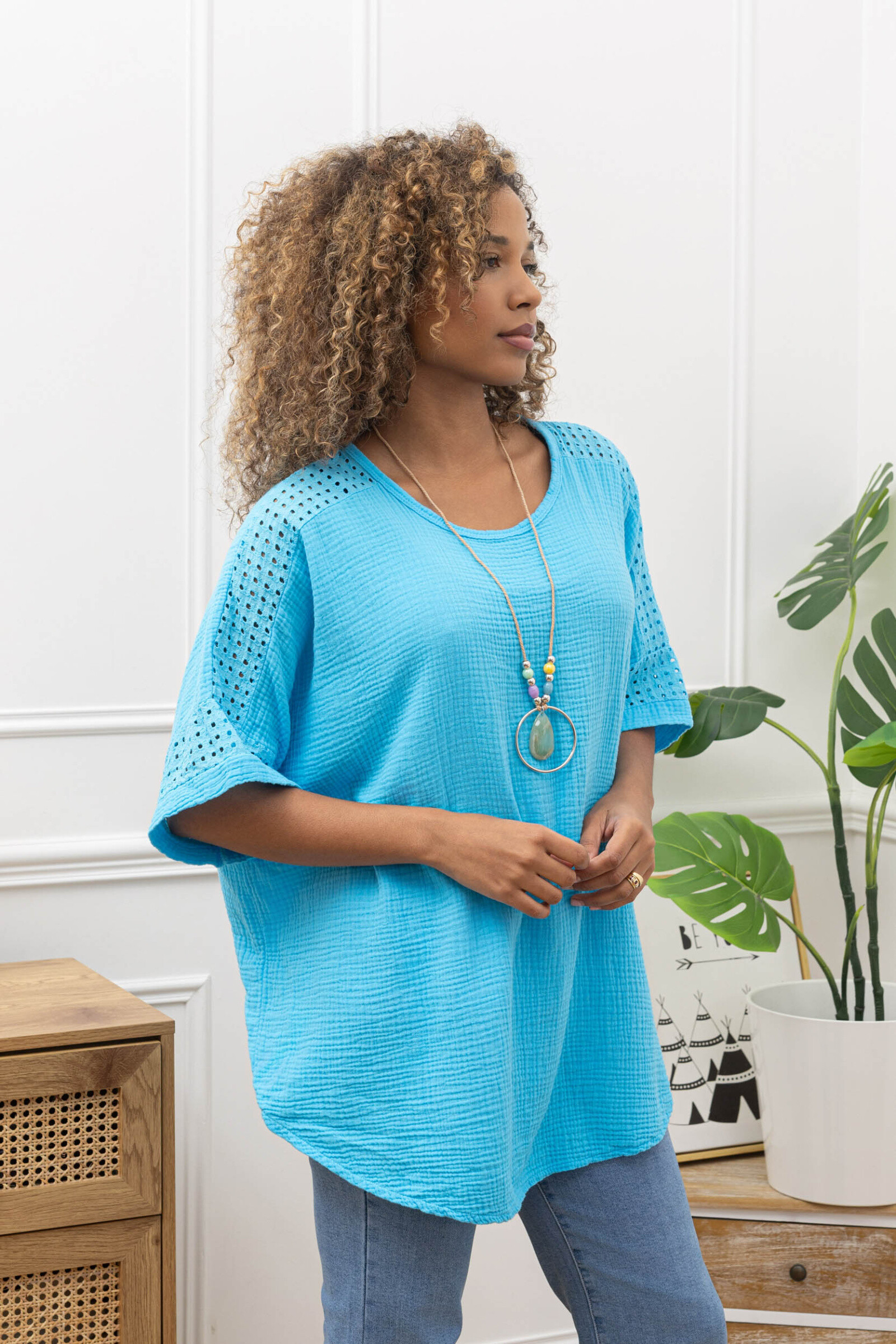 Wholesaler Sun Love - Blouse with cotton gauze necklace