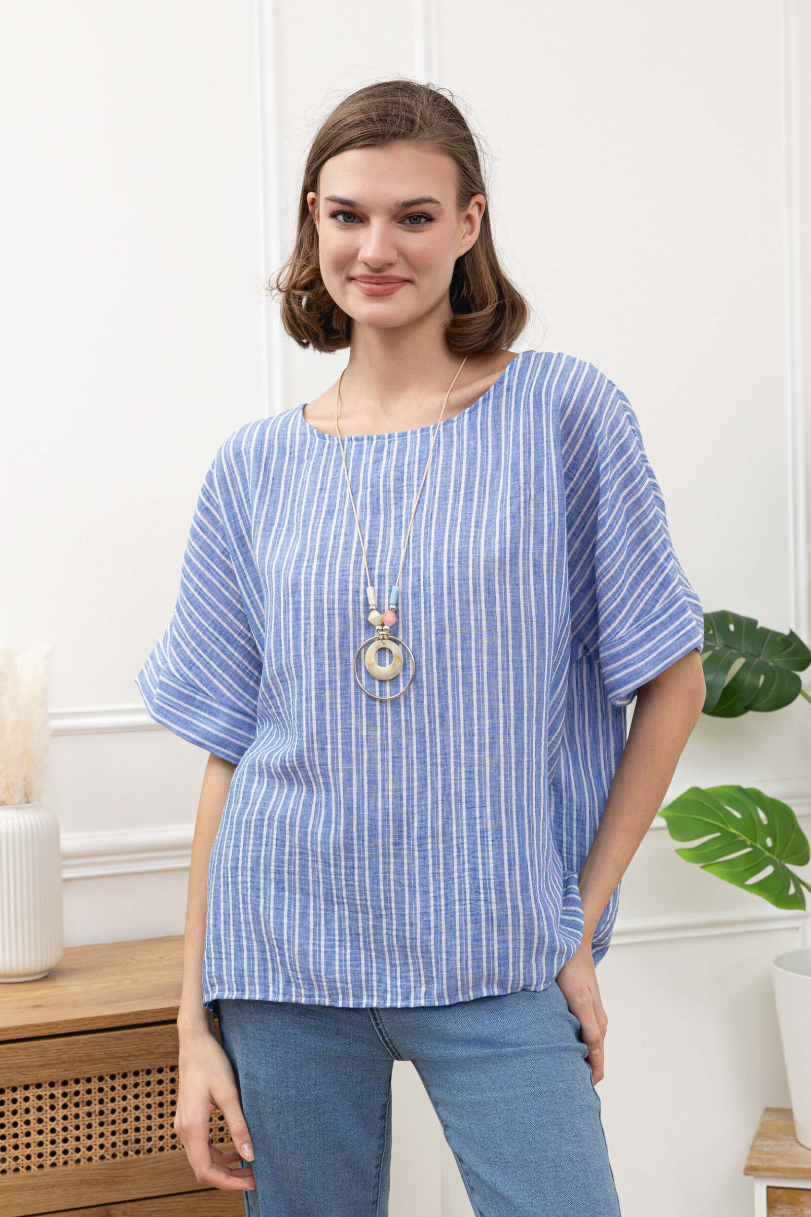 Großhändler Sun Love - Baumwollbluse mit Halskette
