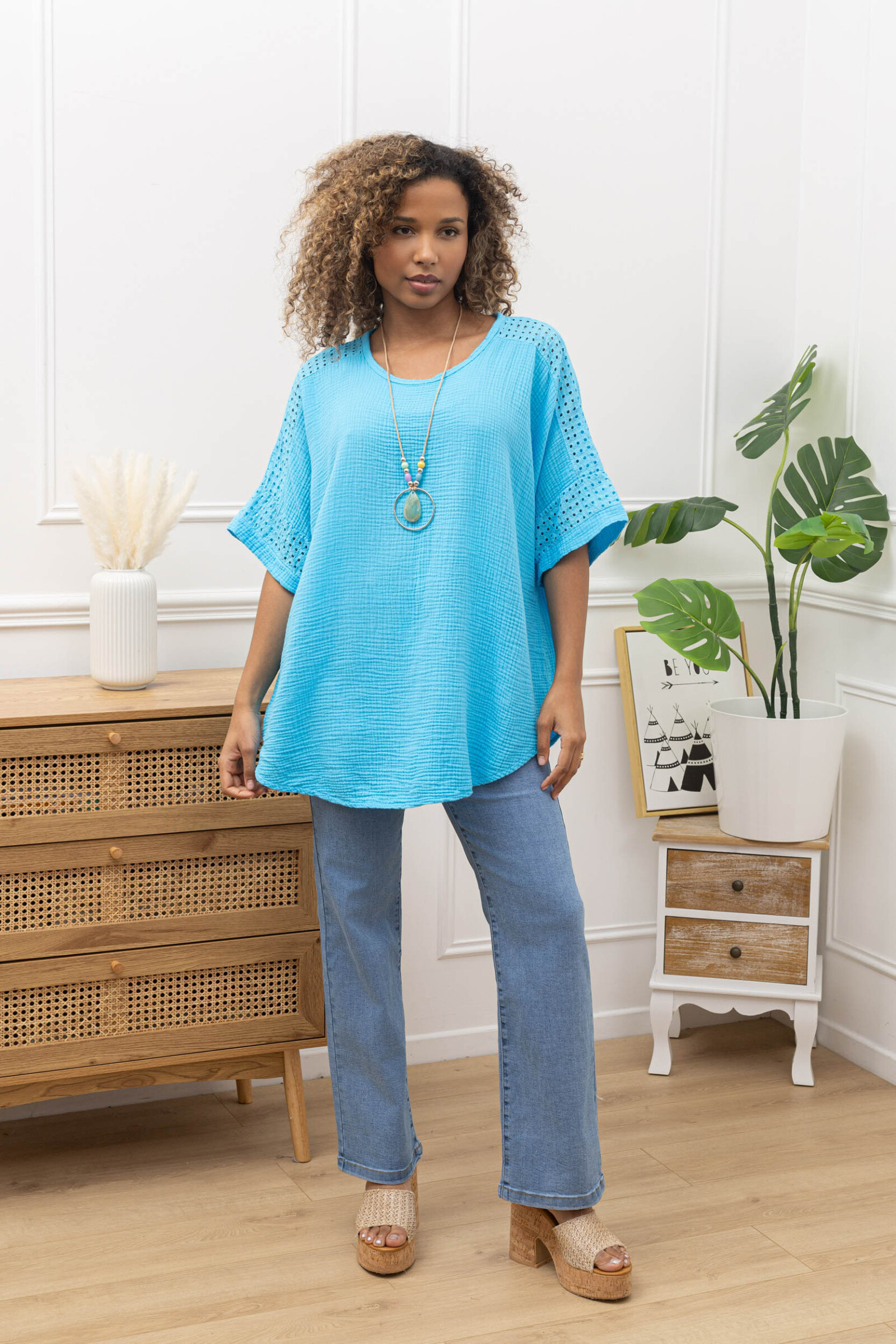 Großhändler Sun Love - Bluse mit Baumwollgaze -Halskette