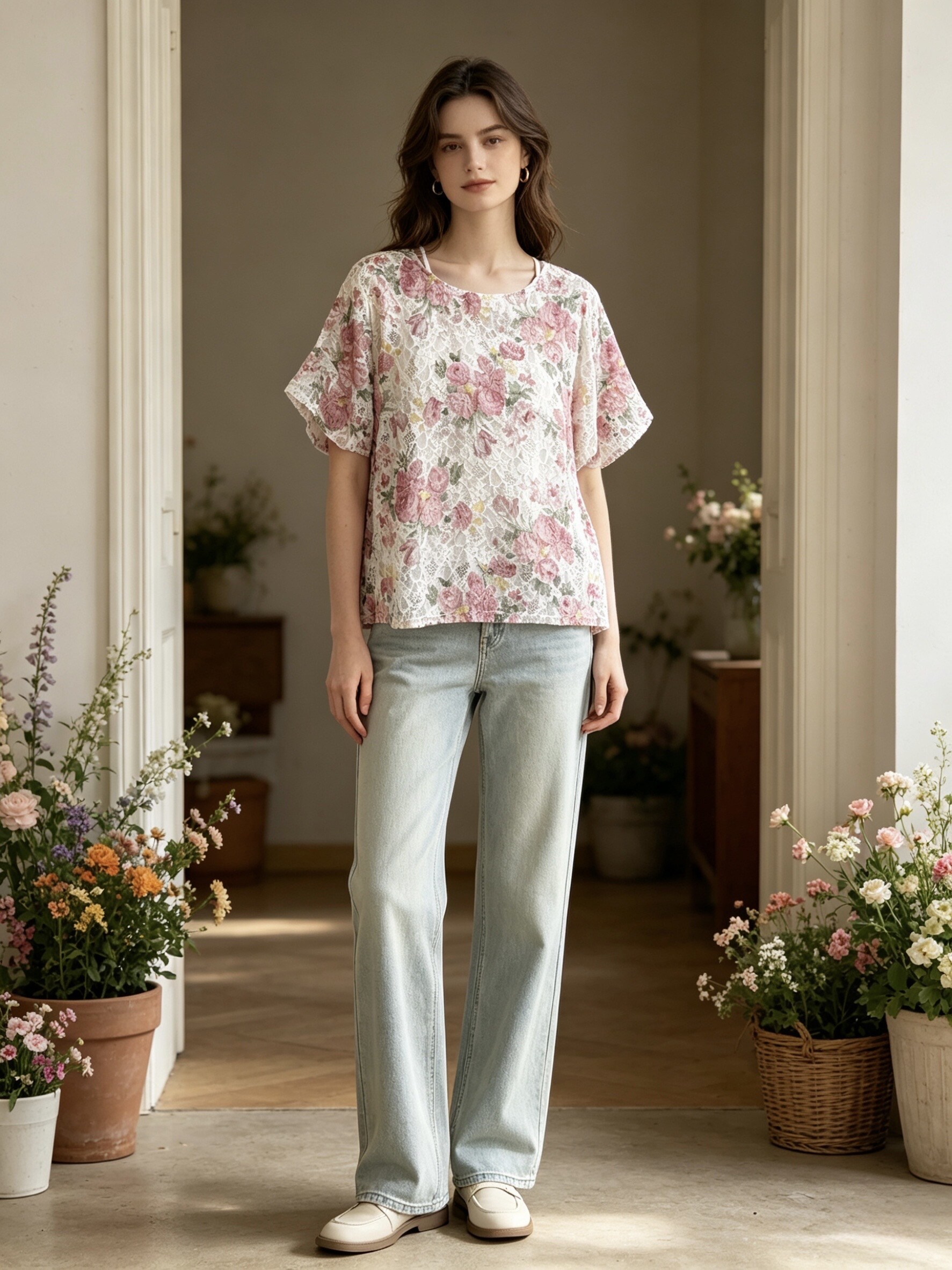 Mayorista Sun Love - Blusa de Encaje Floral con Camiseta