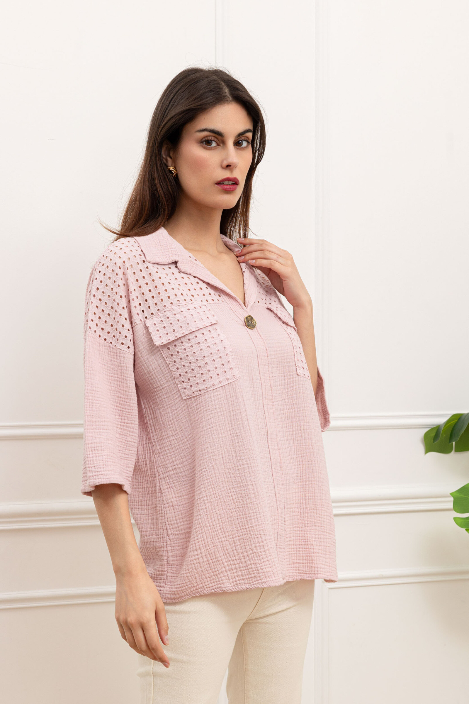 Großhändler Sun Love - Bluse mit Baumwollgaze -Spitze