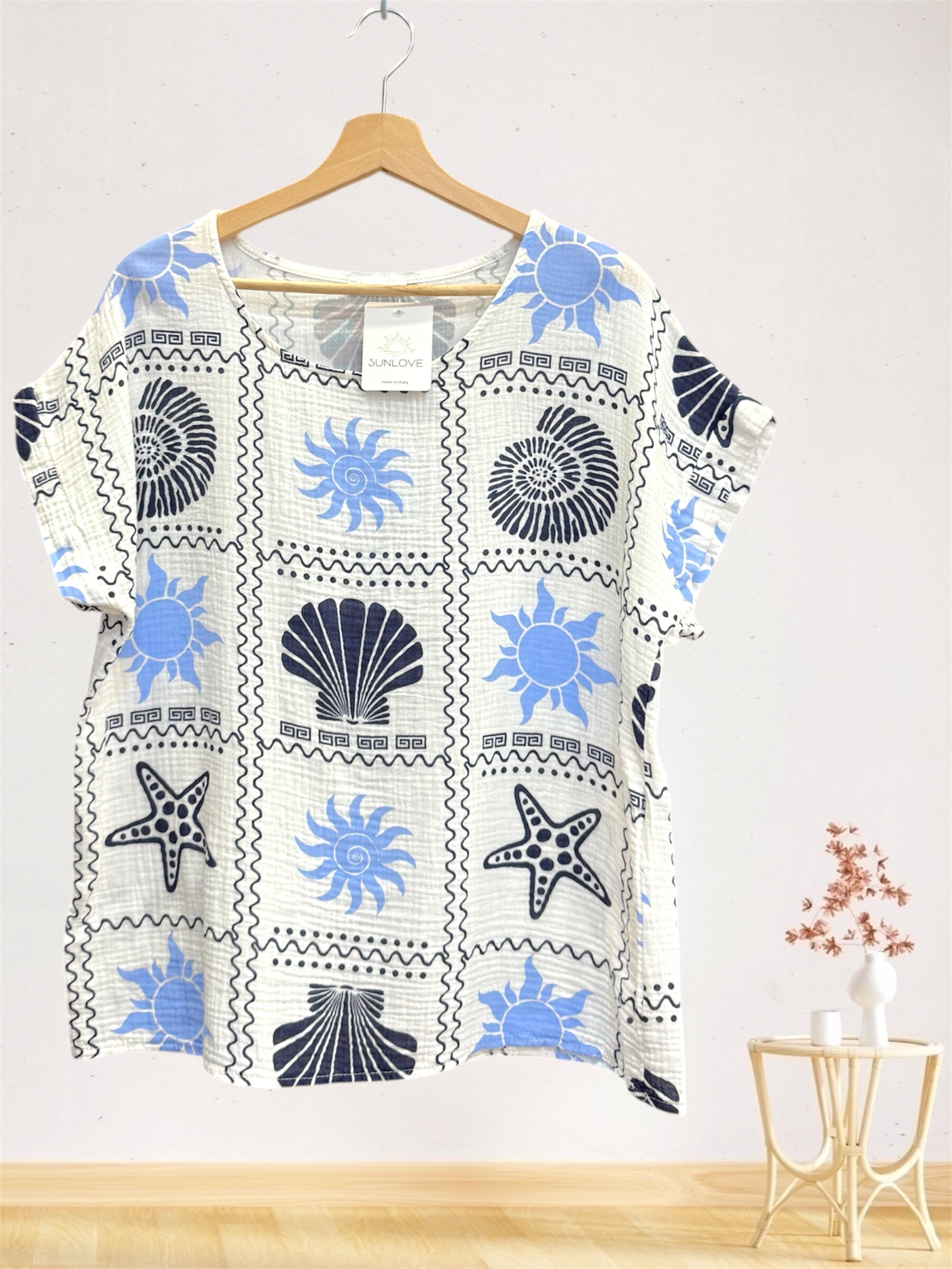 Grossiste Sun Love - Blouse à imprimée coquillage en gaze de coton