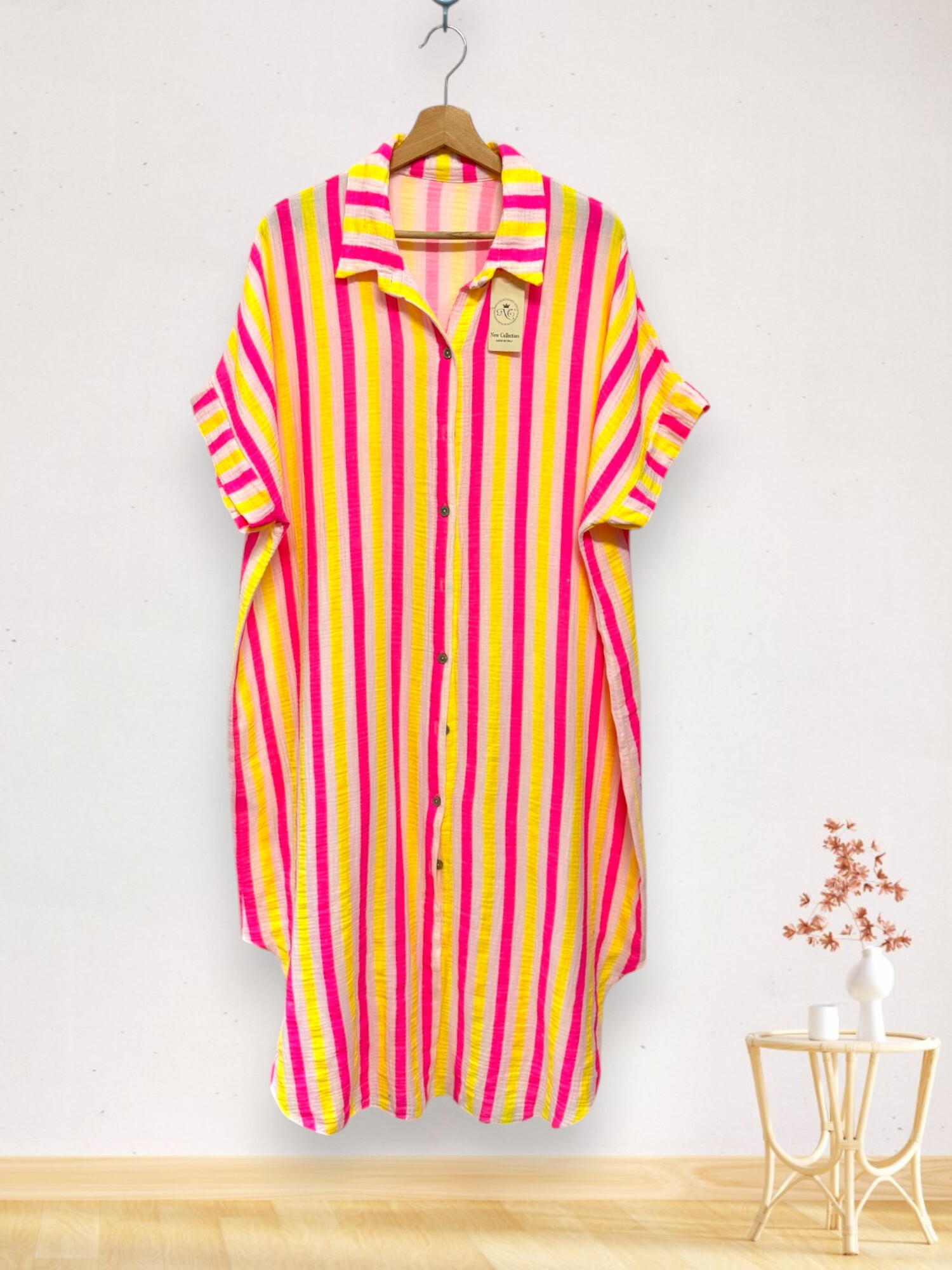 Grossista Sun Love - Camicia lunga a righe in garza di cotone