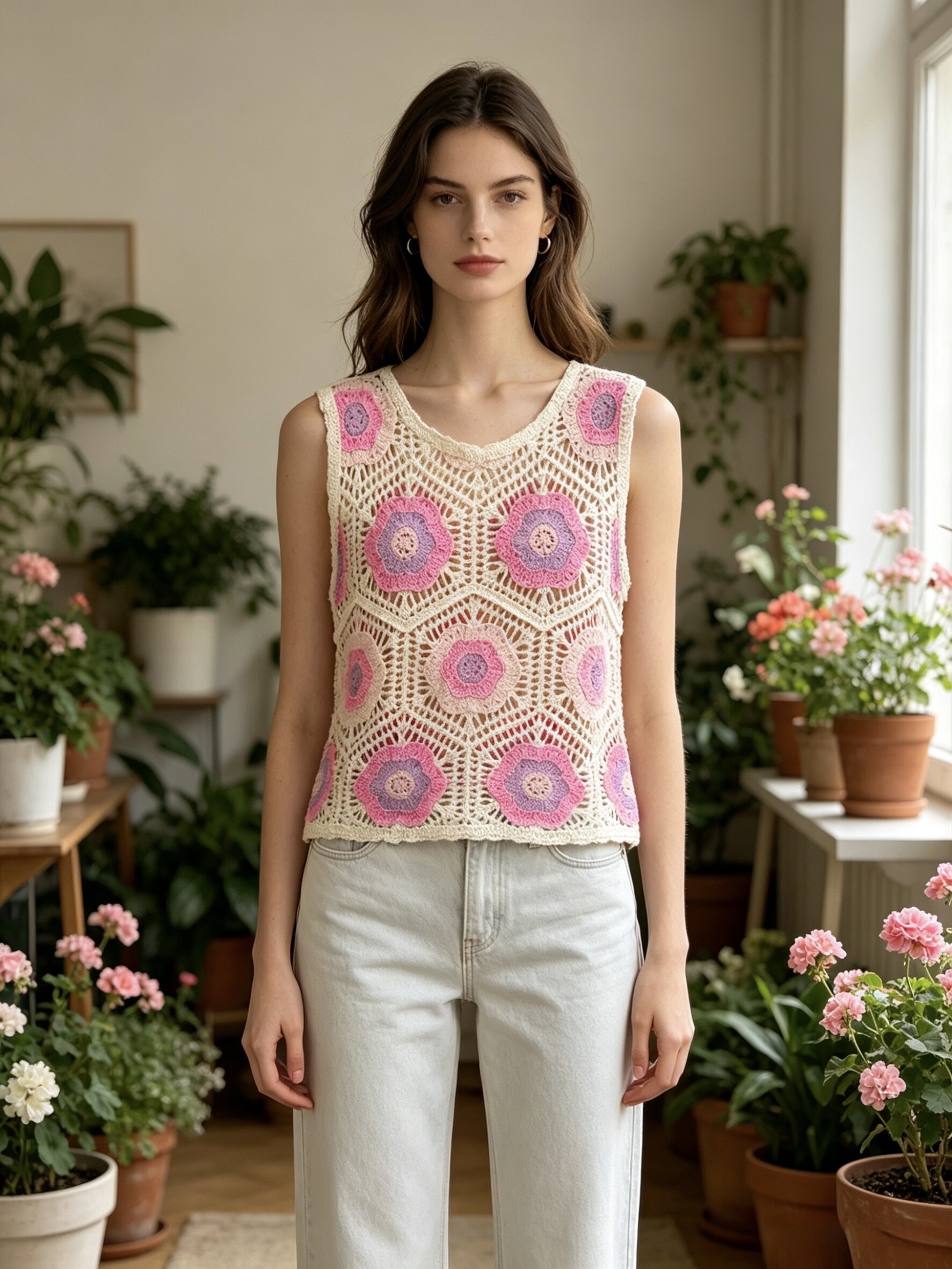Großhändler Sun Love - Häkel-Top mit Blumenmustern