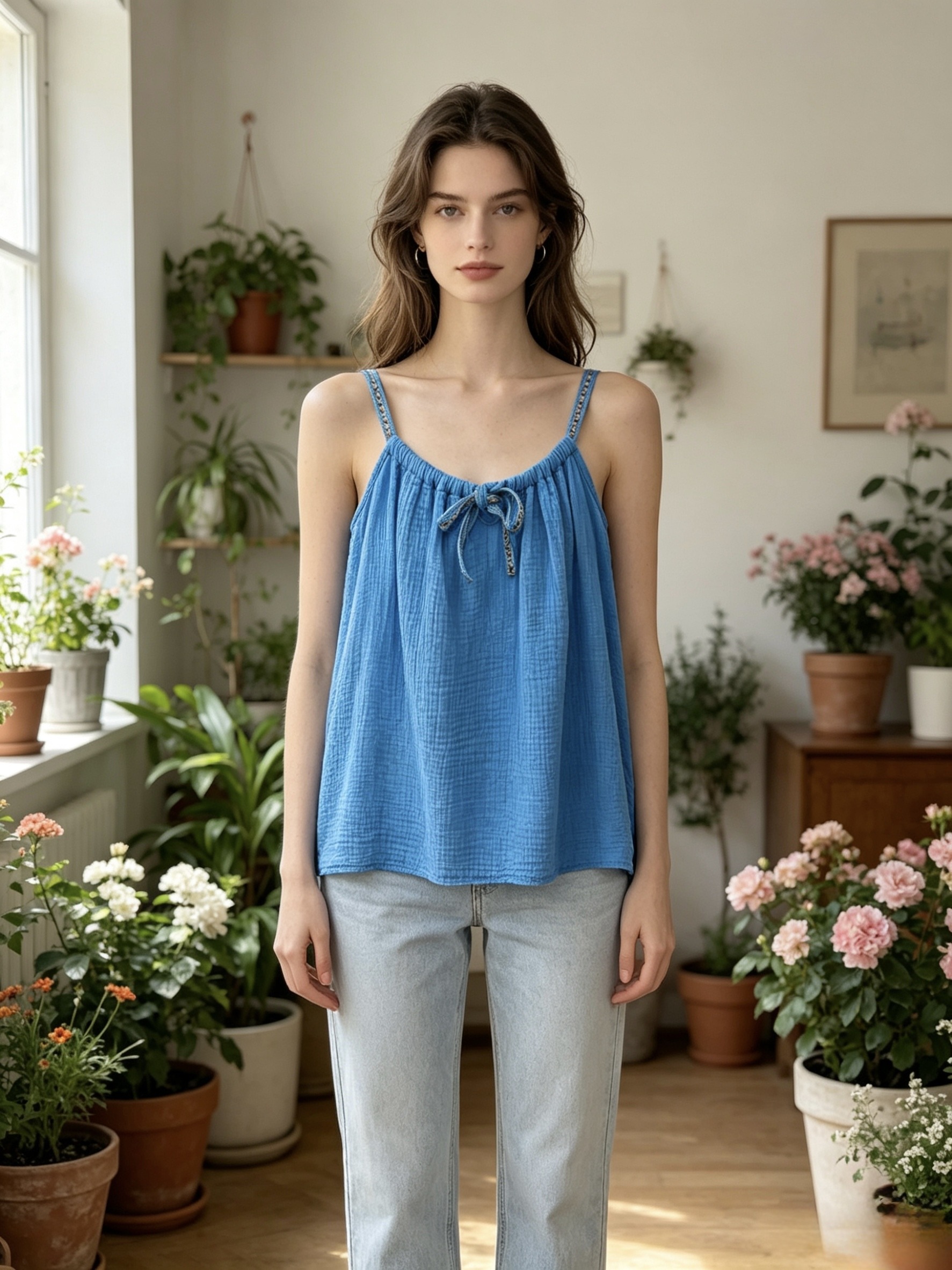 Grossiste Sun Love - Débardeur bretelle en gaze coton