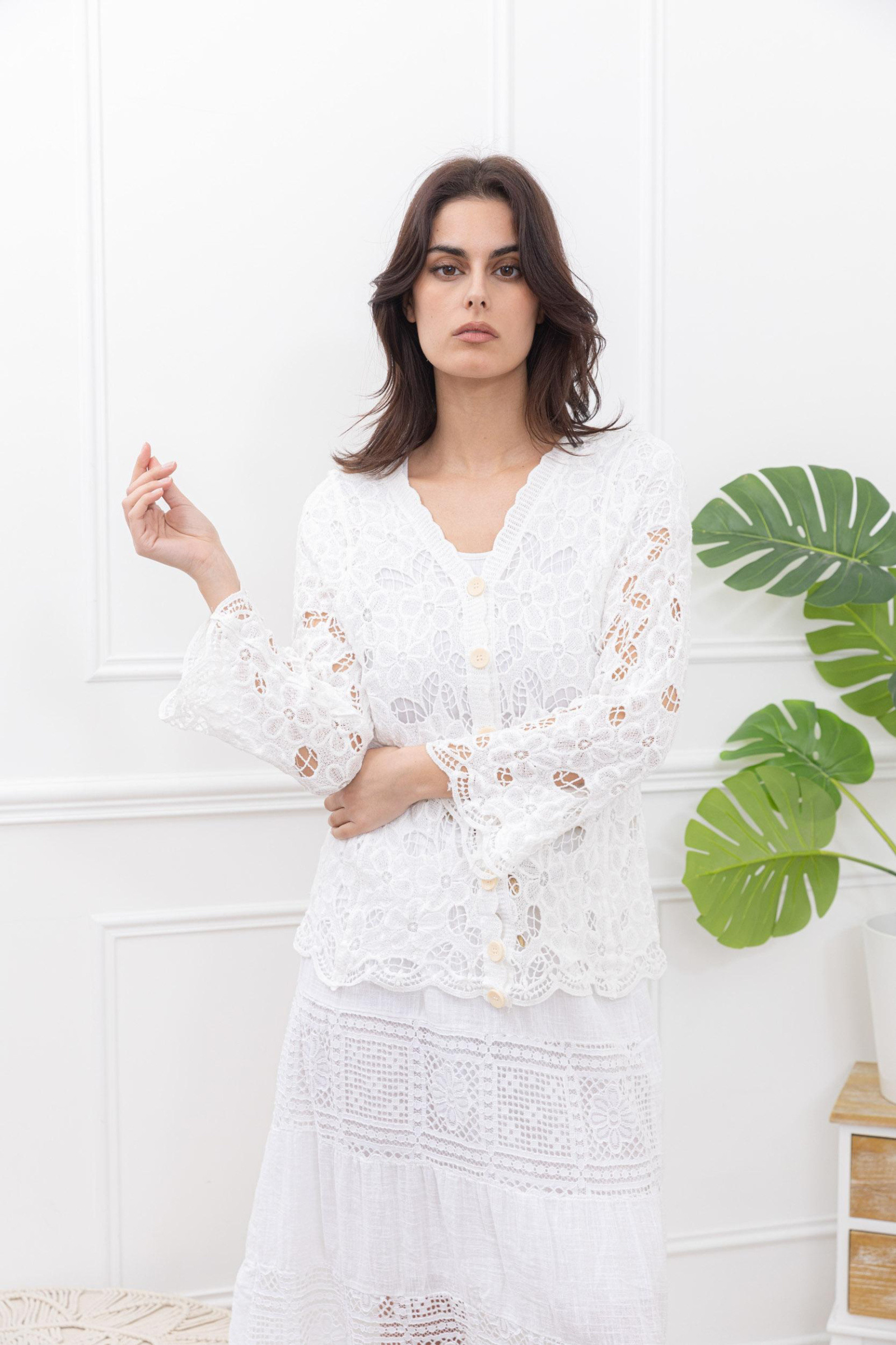 Großhändler Sun Love - Spitzen-Strickjacke mit V-Ausschnitt