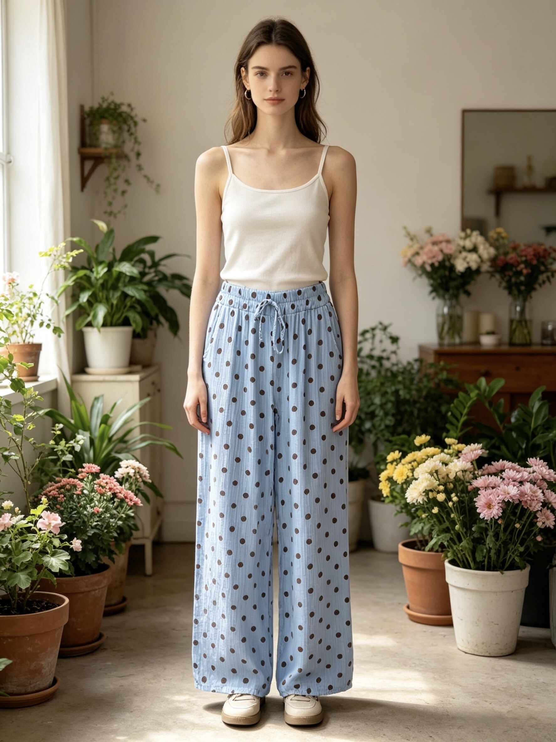 Mayorista Sun Love - Pantalones de Lyocell Texturizado con Lunares, Ligeros y Frescos con Bolsillos Laterales