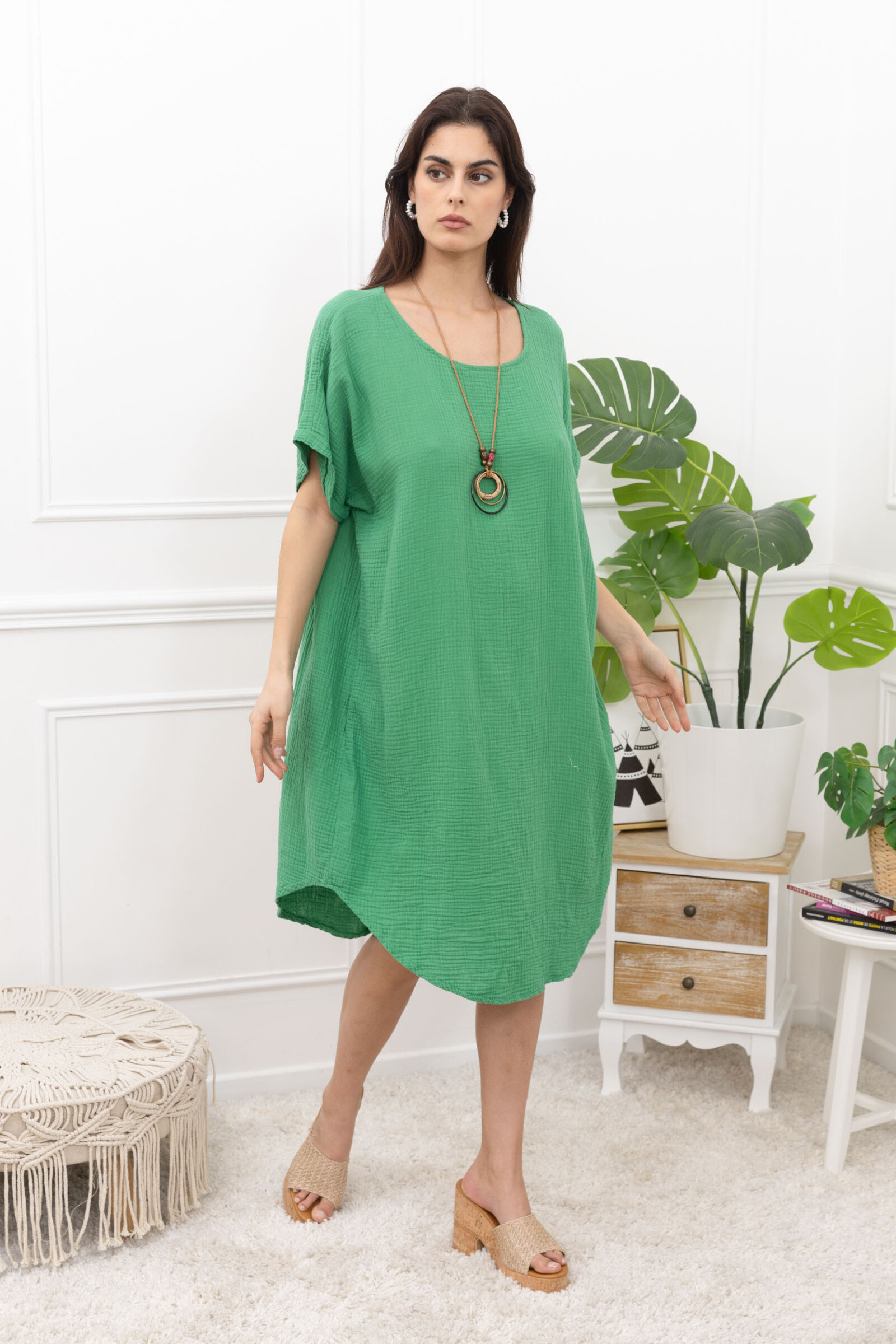 Light dress in cotton gauze, ideal for spring ⁄ summer, made in Italy - a perfect choice to welcome the new season.