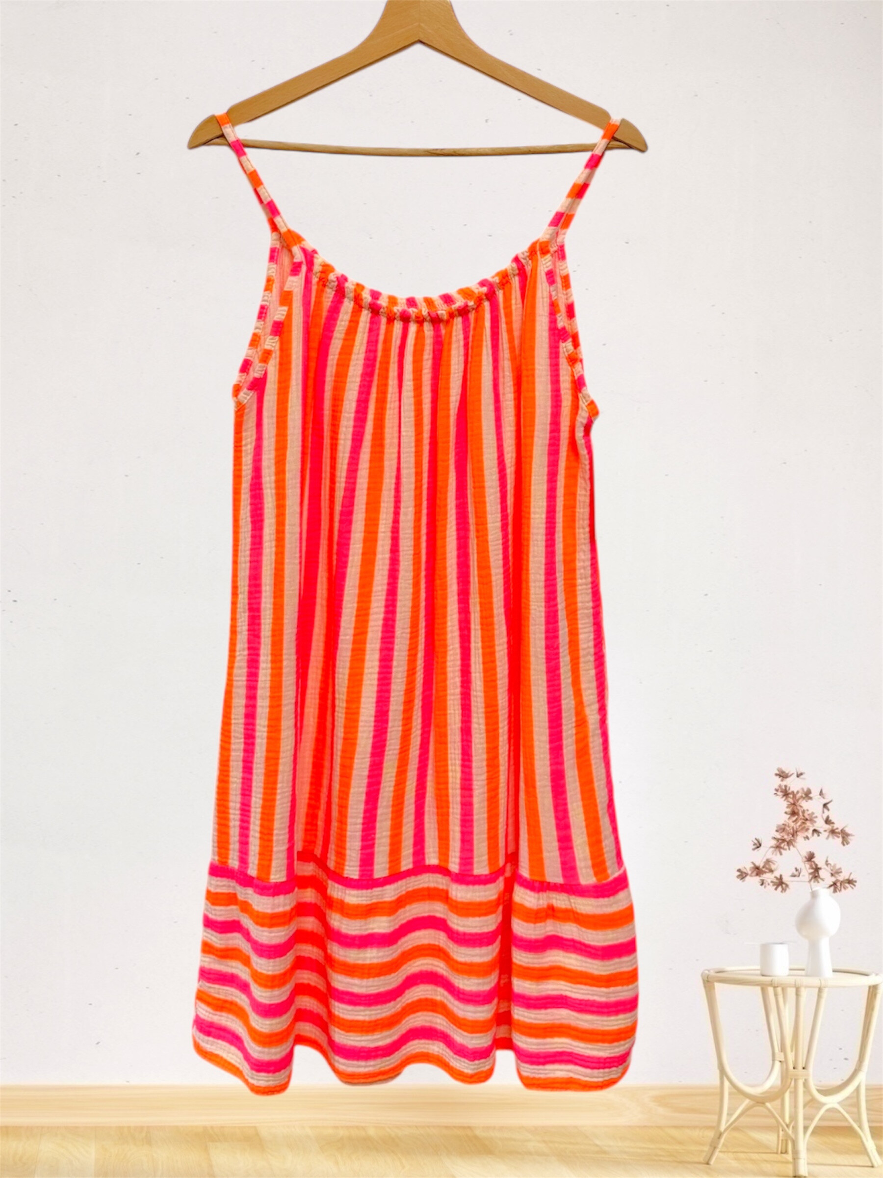 Wholesaler Sun Love - "Fluo stripe" straps dress in cotton gauze
